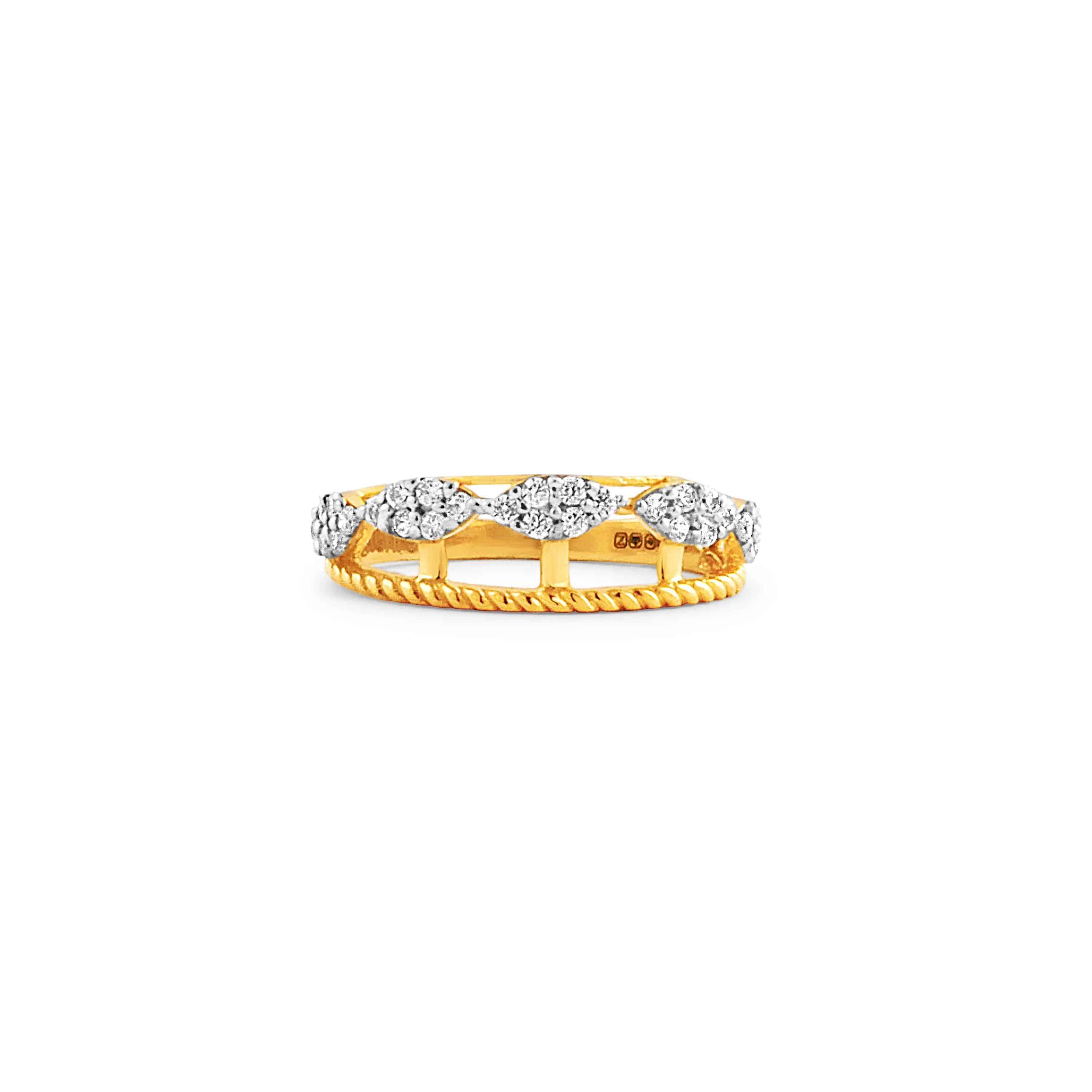22ct Gold Wave Design Dress Ring with Cubic Zirconia Stones | Size I½ - Image 2