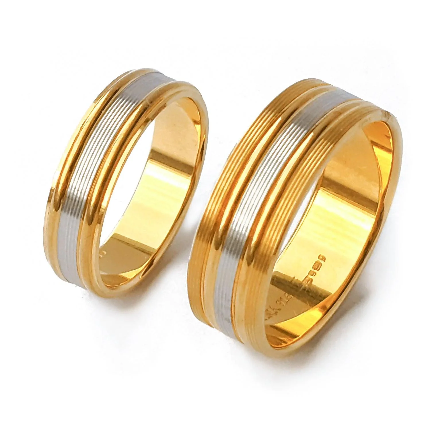 22ct Gold Wedding Band with Diamond Cut and Rhodium Finish LR/GR-8222