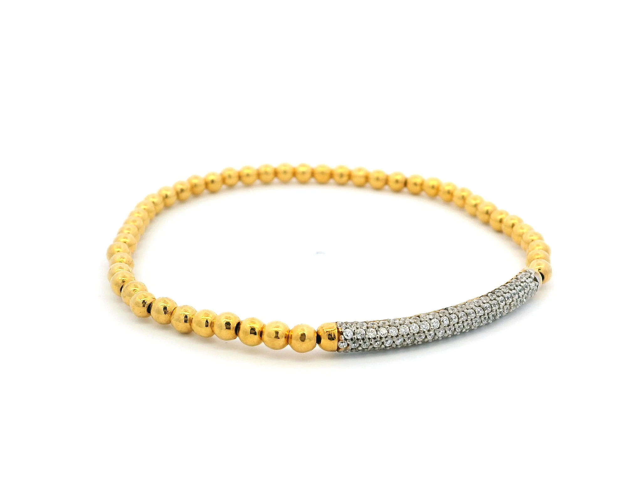 22ct Yellow Gold Beaded Bangles with Cubic Zirconia Stones – Elegant & Sparkling Jewellery - Image 2