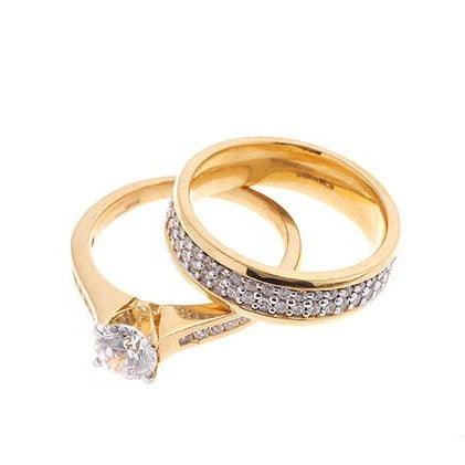 22ct Gold Cubic Zirconia Engagement Ring & Wedding Band Suite VLR1044 - Image 3