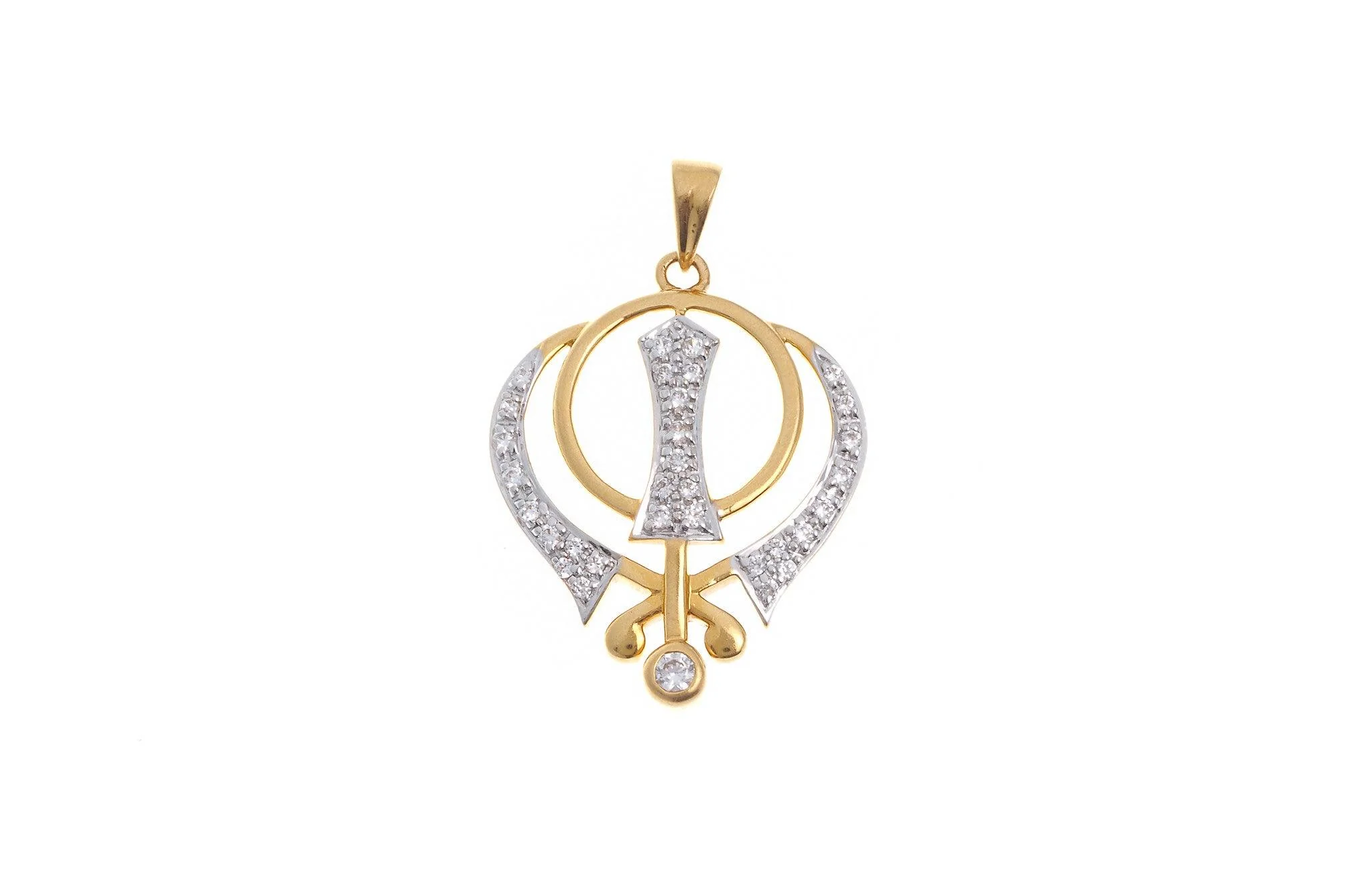 22ct Gold Cubic Zirconia Sikh Khanda Pendant - Khanda Design - Image 3