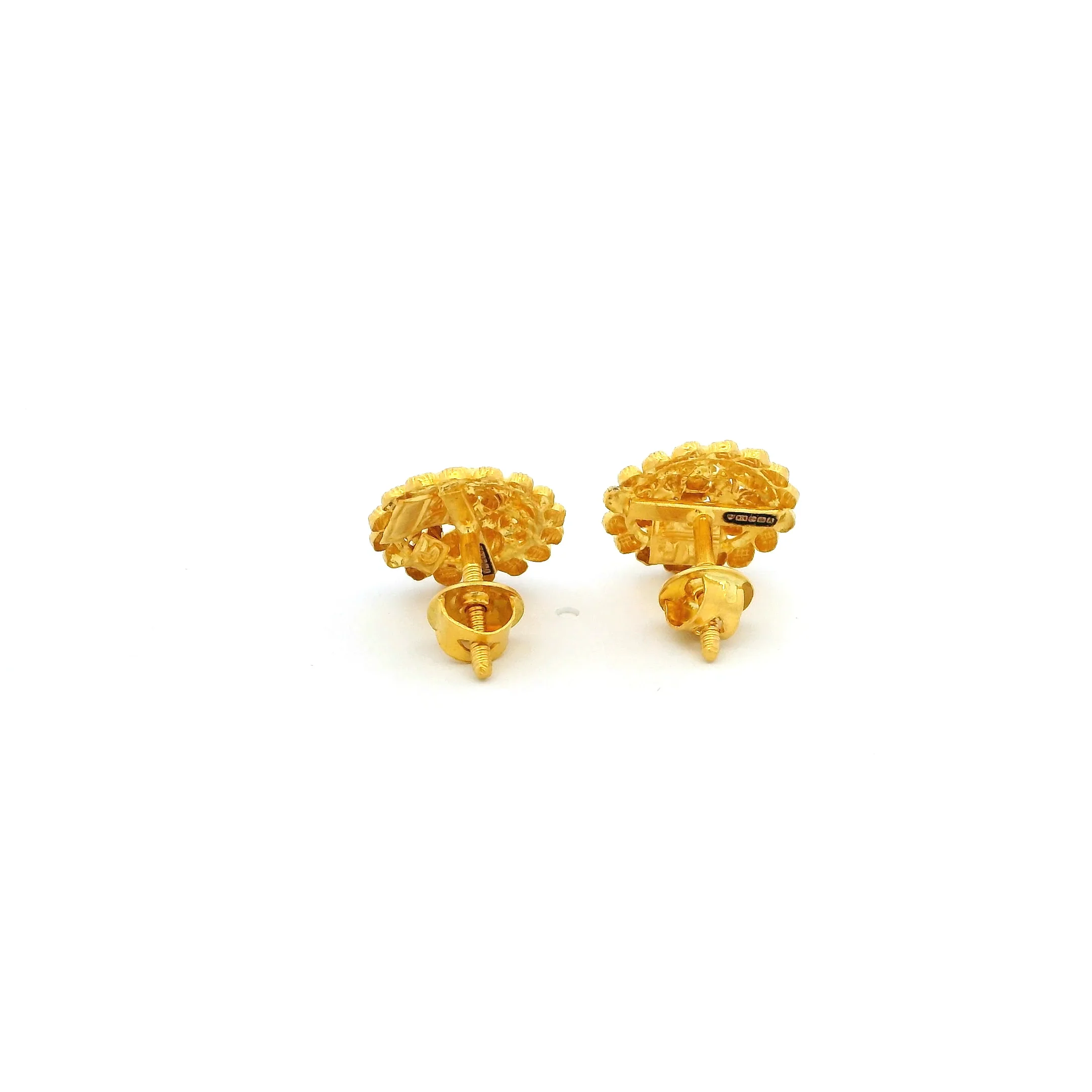 22ct Yellow Gold Ear Studs for Women – Screw Back Earrings with Intricate Filigree Work - Image 2