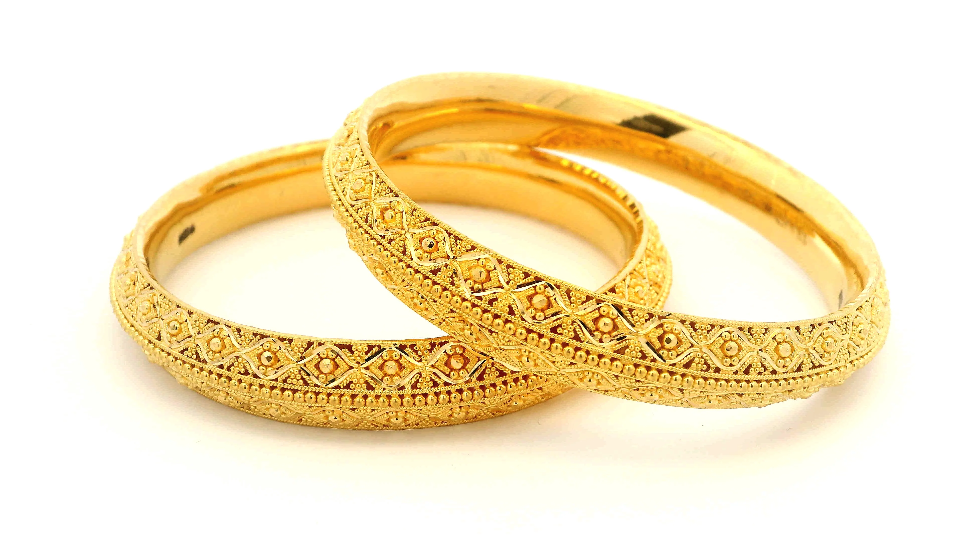 22ct Yellow Gold Filigree Bangles Set of 6 - Comfort Fit, Elegant Design - Image 2