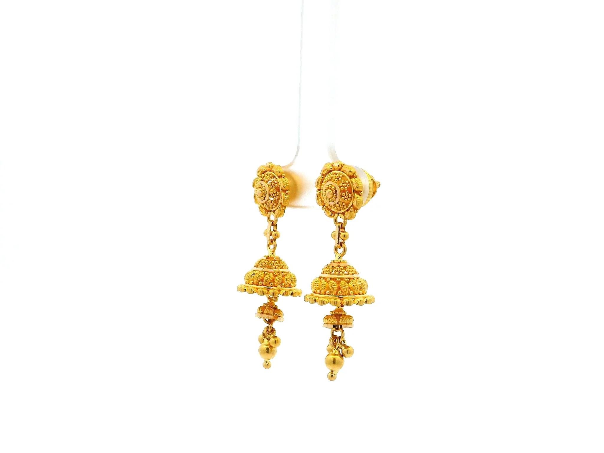 22ct Yellow Gold Filigree Jhumka Earrings | Traditional Design - Image 3