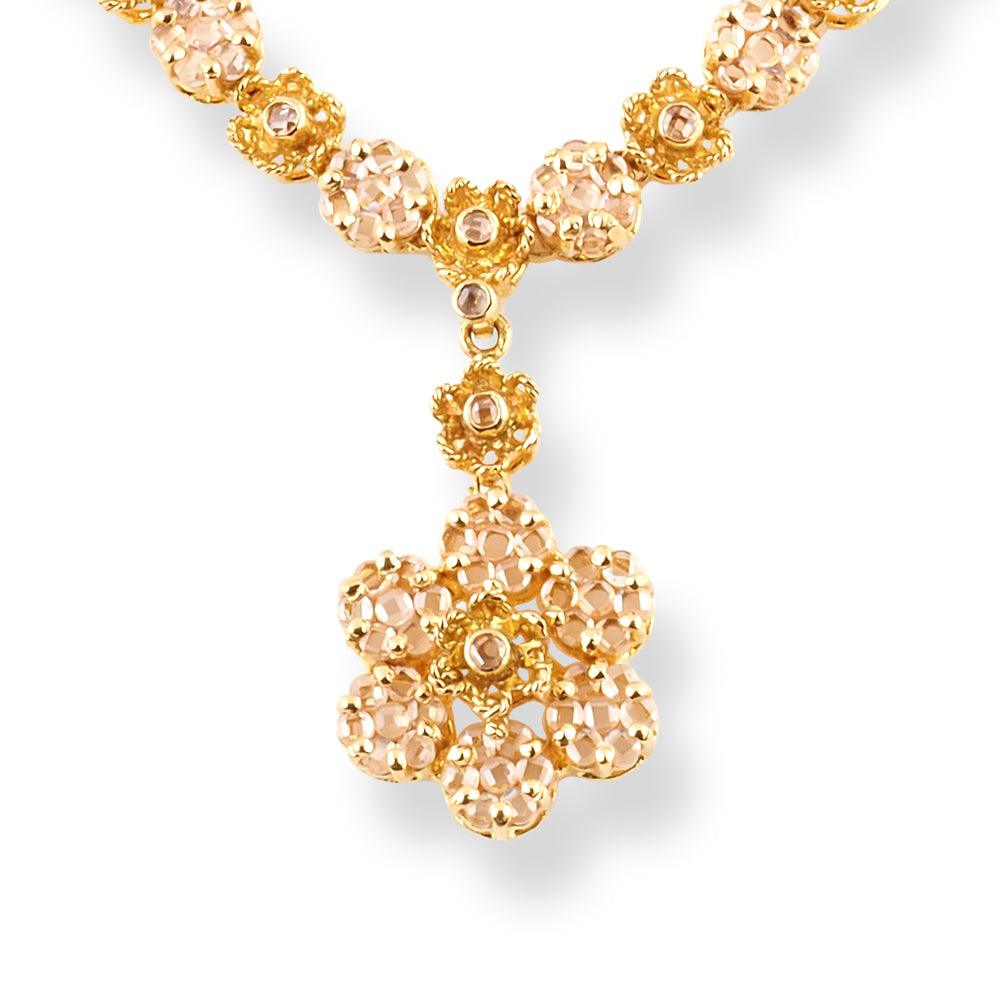22ct Yellow Gold Floral Necklace and Earrings Set – Traditional Polki Style Jewellery - Image 3