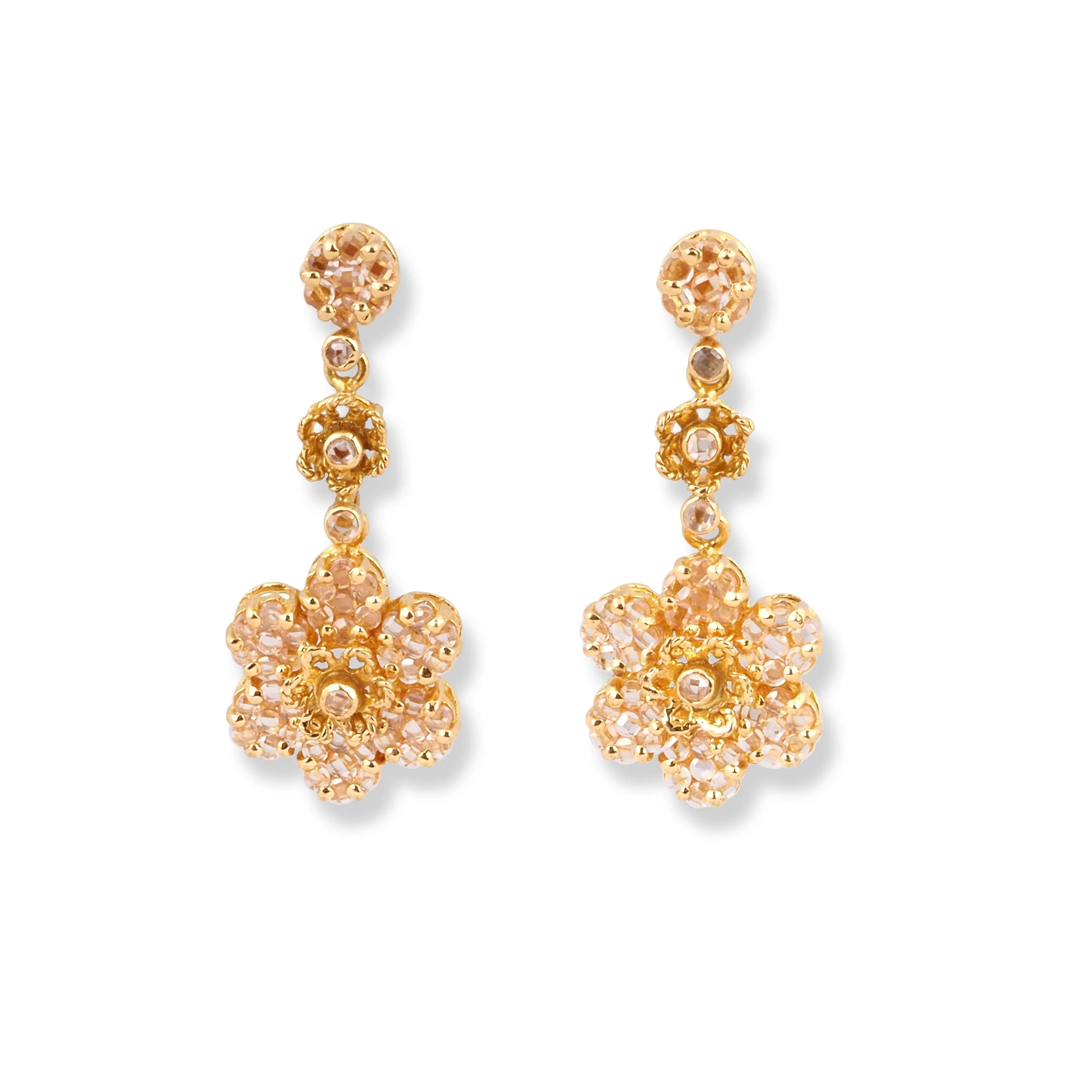 22ct Yellow Gold Floral Necklace and Earrings Set – Traditional Polki Style Jewellery - Image 4