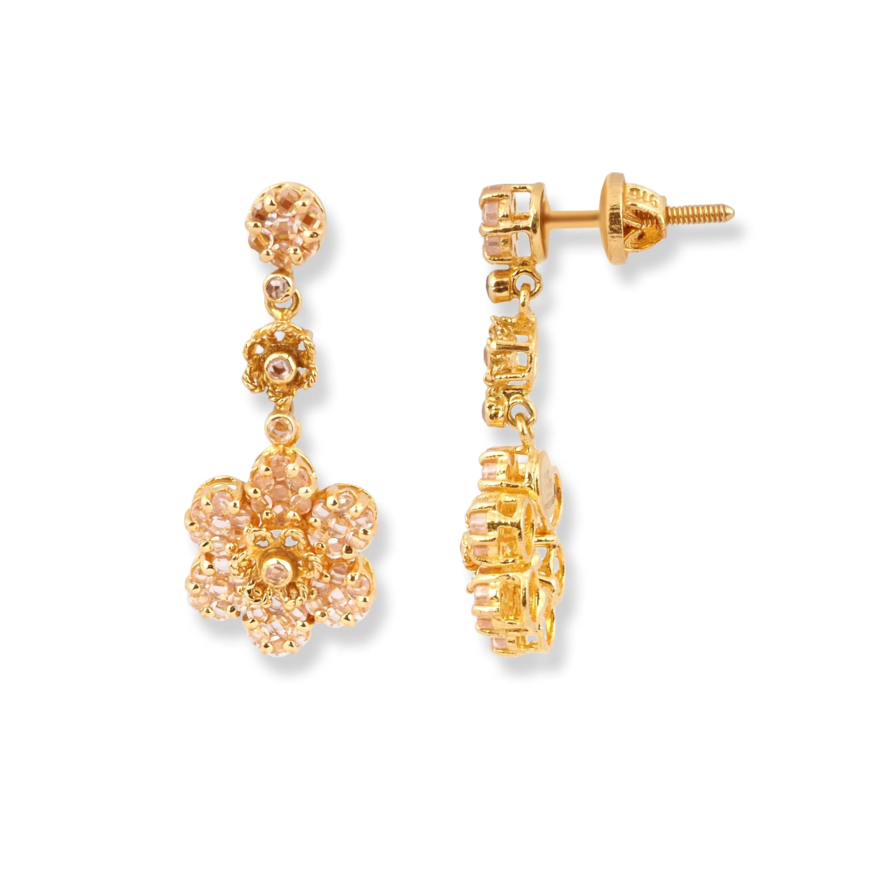 22ct Yellow Gold Floral Necklace and Earrings Set – Traditional Polki Style Jewellery - Image 5