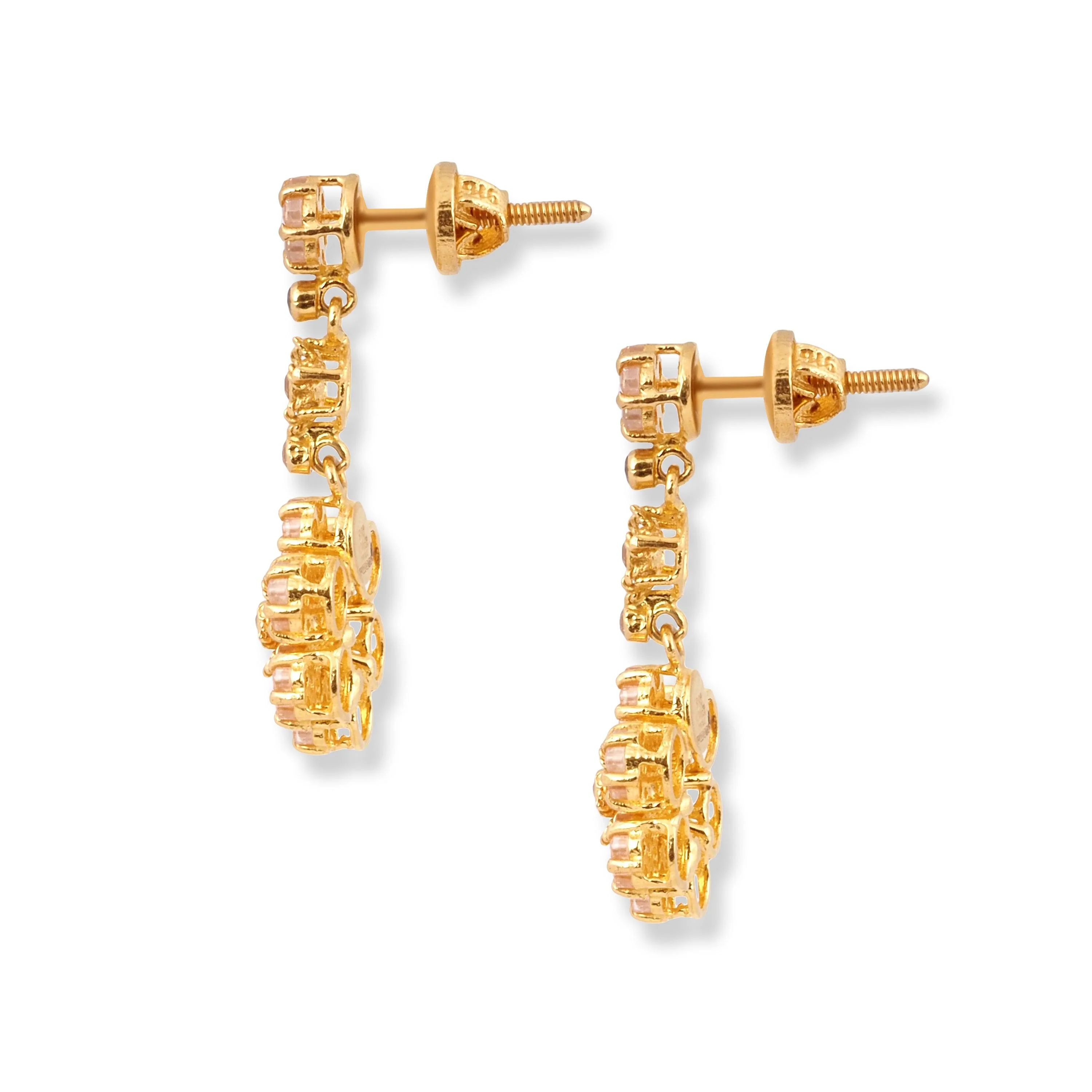 22ct Yellow Gold Floral Necklace and Earrings Set – Traditional Polki Style Jewellery - Image 6
