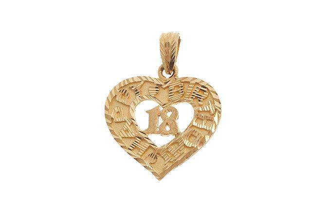 22ct Yellow Gold Heart 'Happy Birthday' '18' Pendant - Heart pendant - Image 3