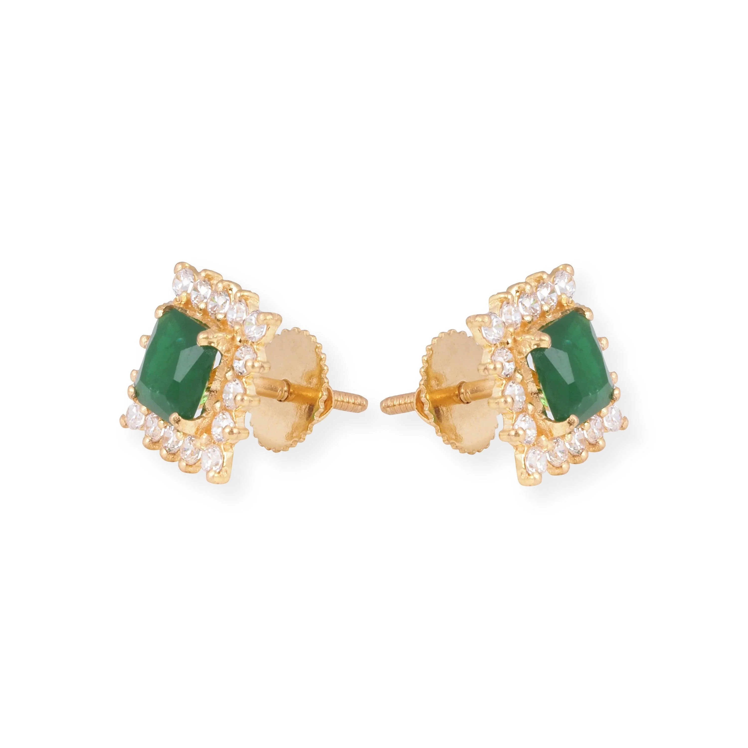 22ct Yellow Gold Necklace and Earrings Set with Green Cubic Zirconia Stones – Square Pendant Jewellery Suite - Image 5