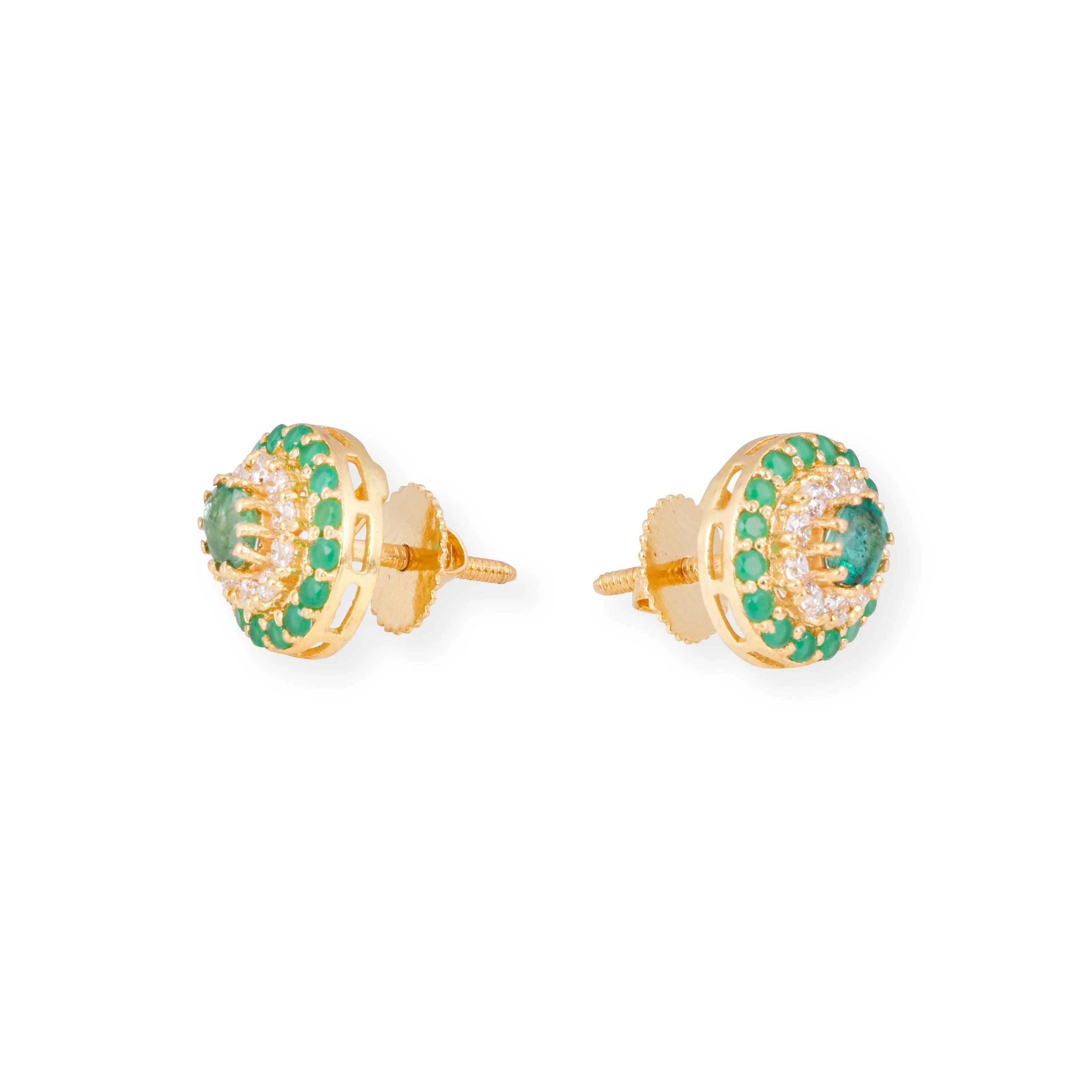 22ct Yellow Gold Pendant and Earrings Set with Green and Cubic Zirconia stones and Halo Design - Image 5