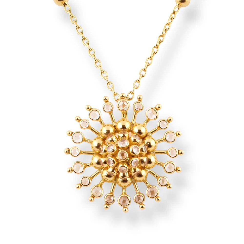 22ct Yellow Gold Polki Style Floral Necklace and Earrings Set with Bead Accents – Traditional Jewellery Suite - Image 3