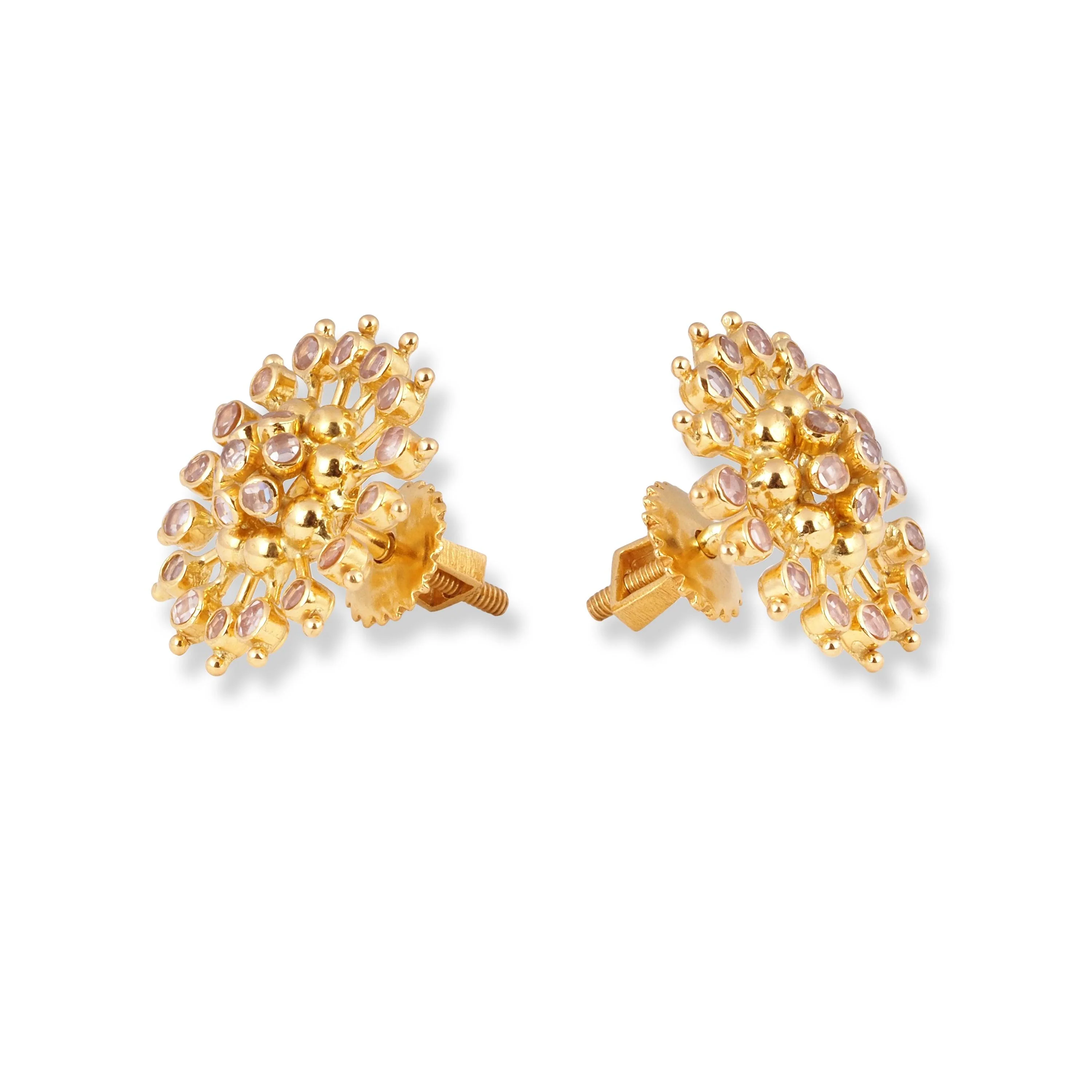 22ct Yellow Gold Polki Style Floral Necklace and Earrings Set with Bead Accents – Traditional Jewellery Suite - Image 5