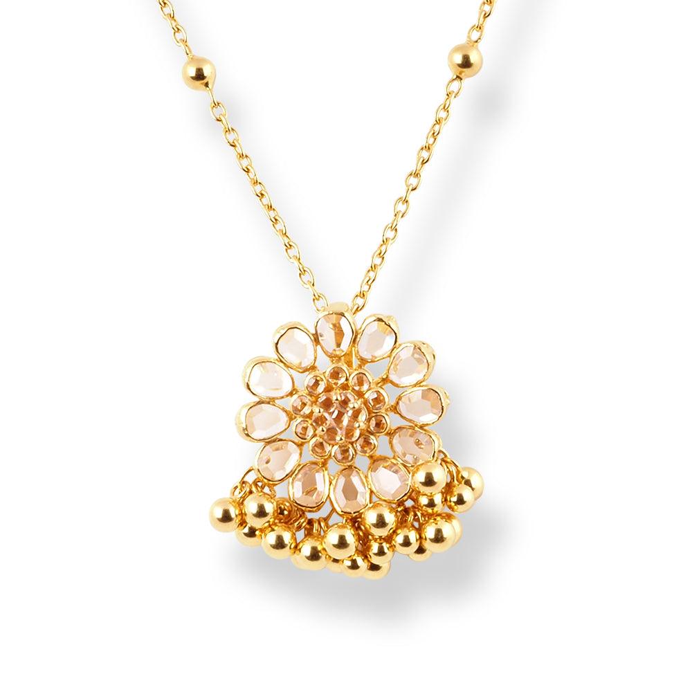 22ct Yellow Gold Polki Style Necklace and Earrings Set with Bead Detailing – Traditional Jewellery Suite - Image 3
