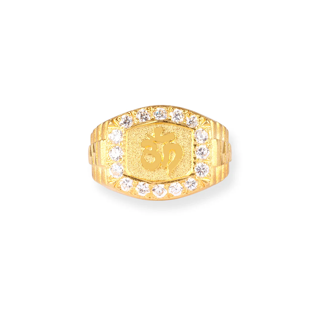 22ct Yellow Gold ॐ Ring with Cubic Zirconia Stones – Timeless Spiritual Symbol in Gold | Size S