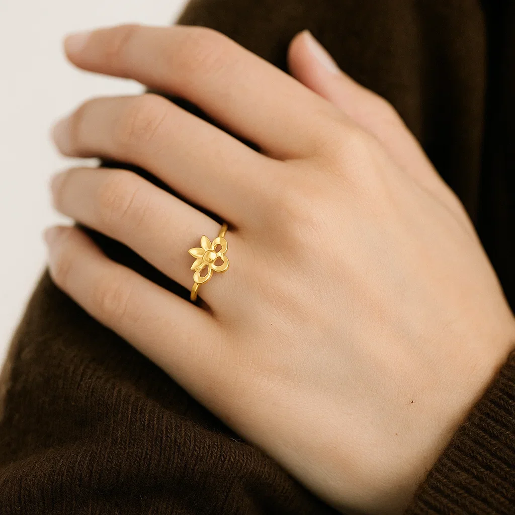 22ct Yellow Gold Ring with Intricate Floral Design | Size O - Image 2