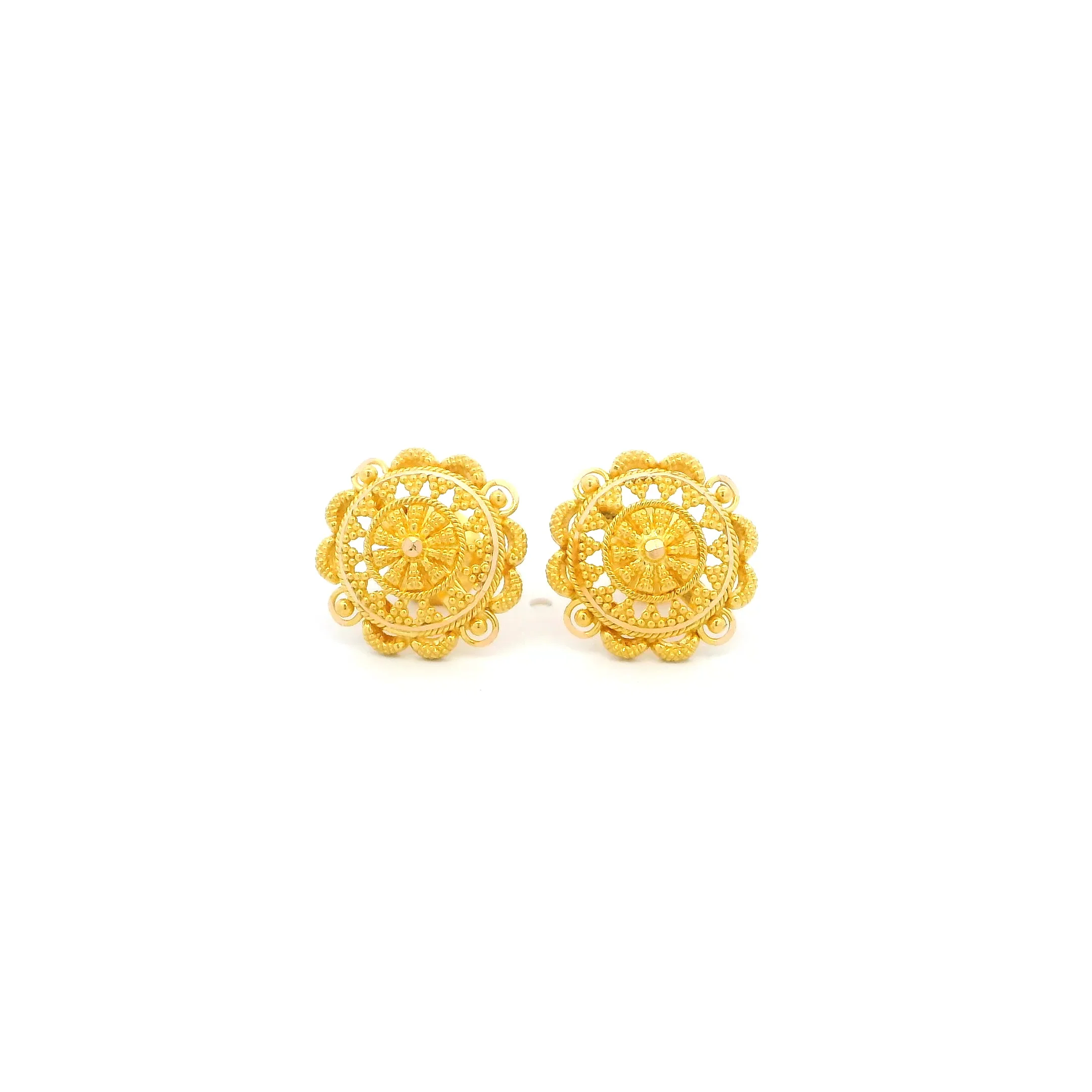 22ct Yellow Gold Screw Back Ear Studs – Filigree Work | Traditional Indian Jewellery