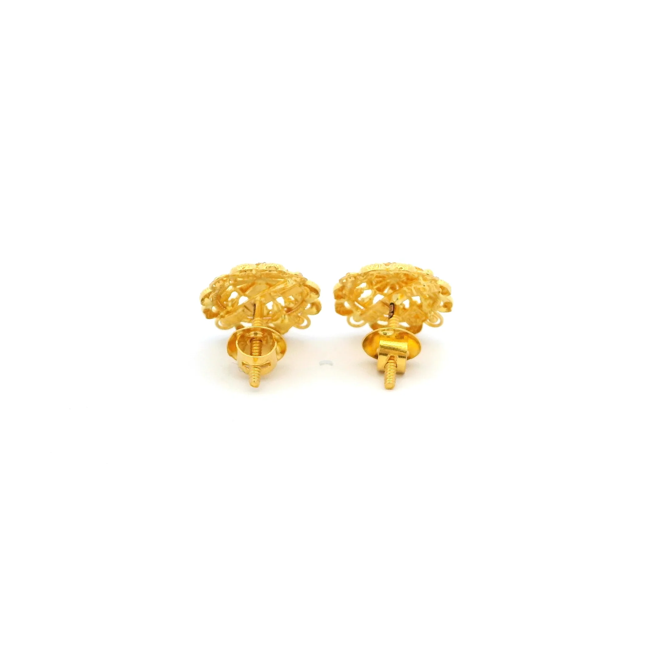 22ct Yellow Gold Screw Back Ear Studs – Filigree Work | Traditional Indian Jewellery - Image 3