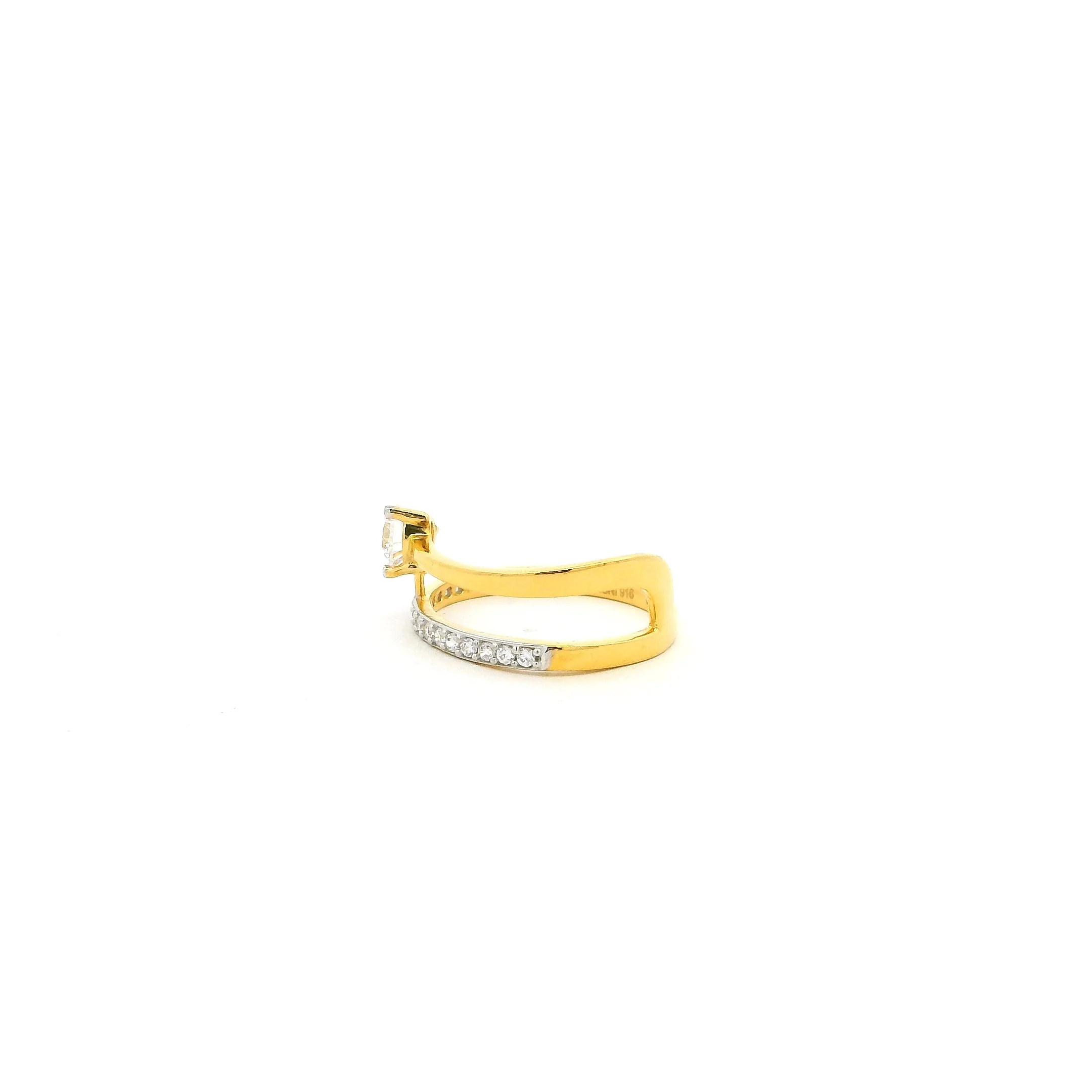22ct Yellow Gold Solitaire Ring with Half Pavé Band and Twist Detail – Elegant Women’s Jewellery | Size K½ - Image 2