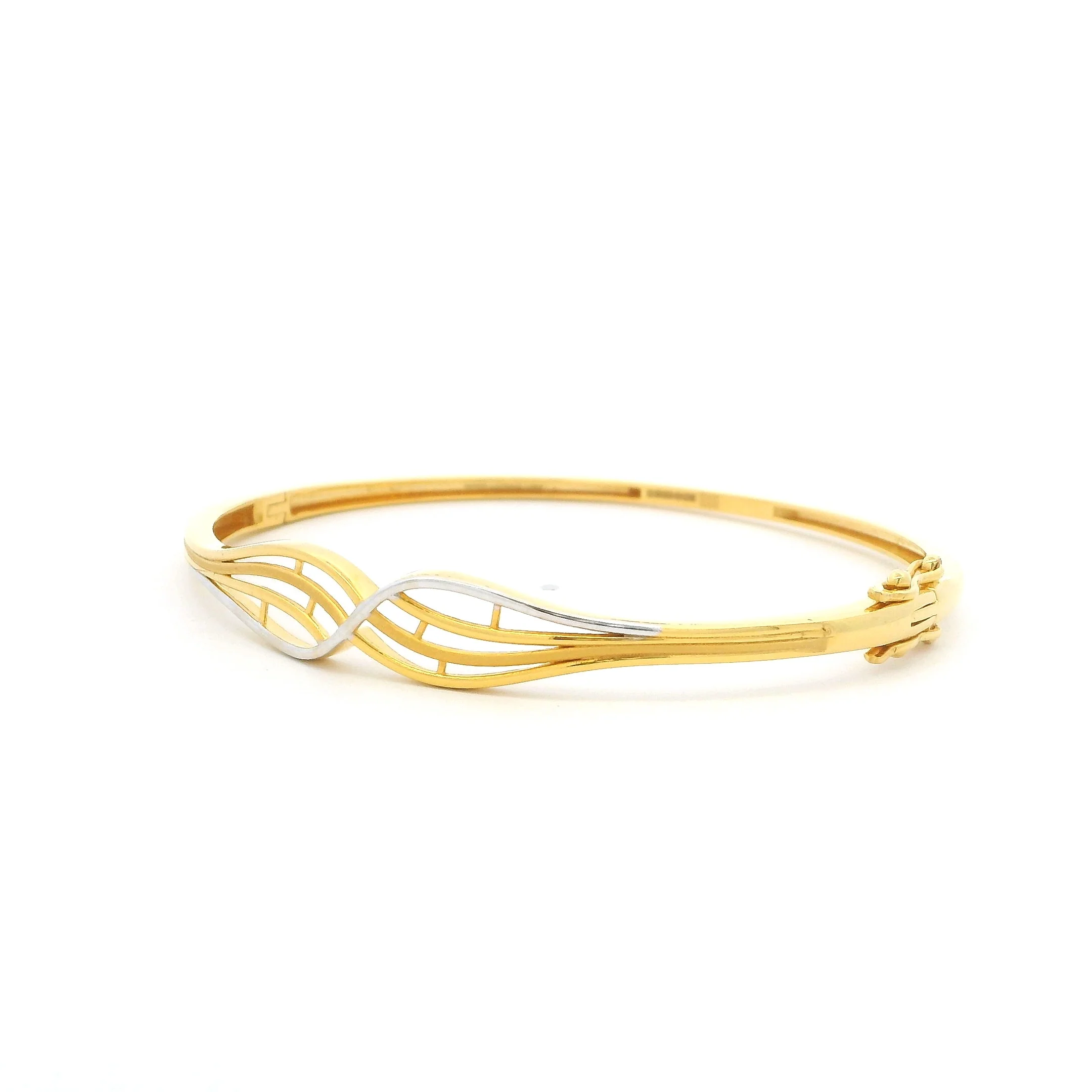 22ct Yellow Gold Two Tone Wave Design Ladies Bangle with Figure of 8 Clasp - Image 2