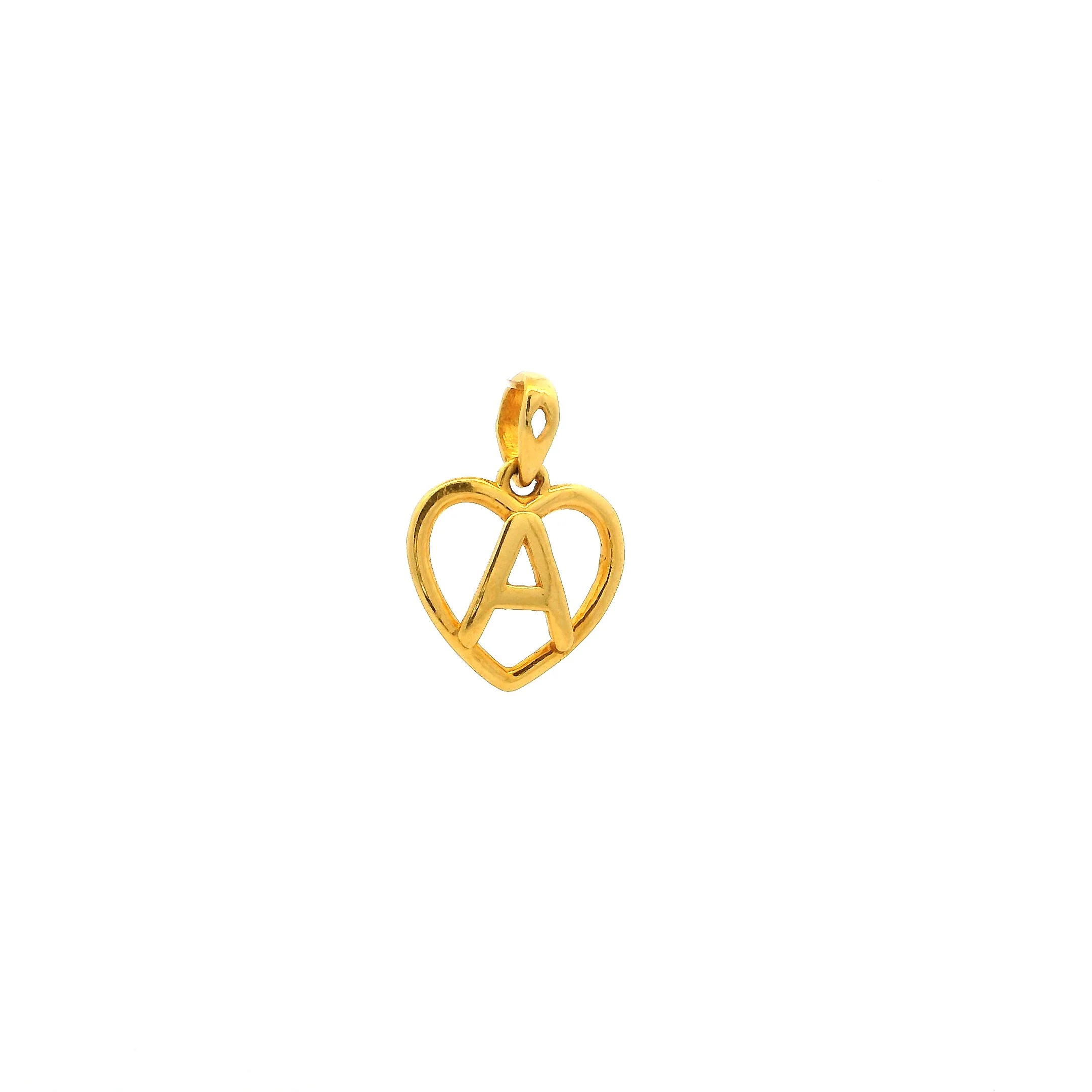 'A' 22ct Gold Heart Shape Initial Pendant P-7033