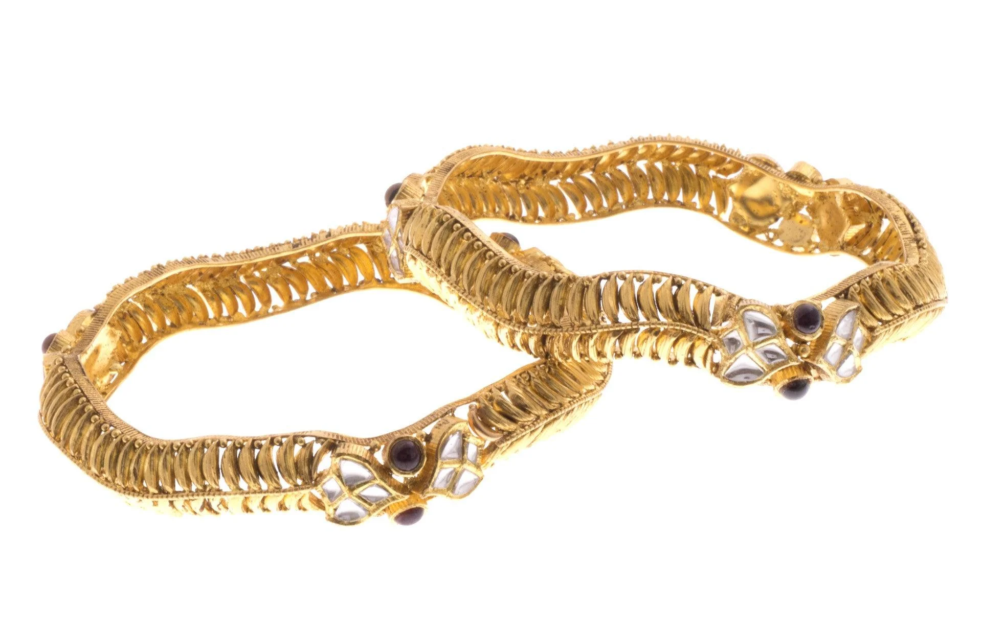 22ct Yellow Gold Antiquated Look Bangle with Synthetic Stones - Antique Gold Bangle Charm - Image 4