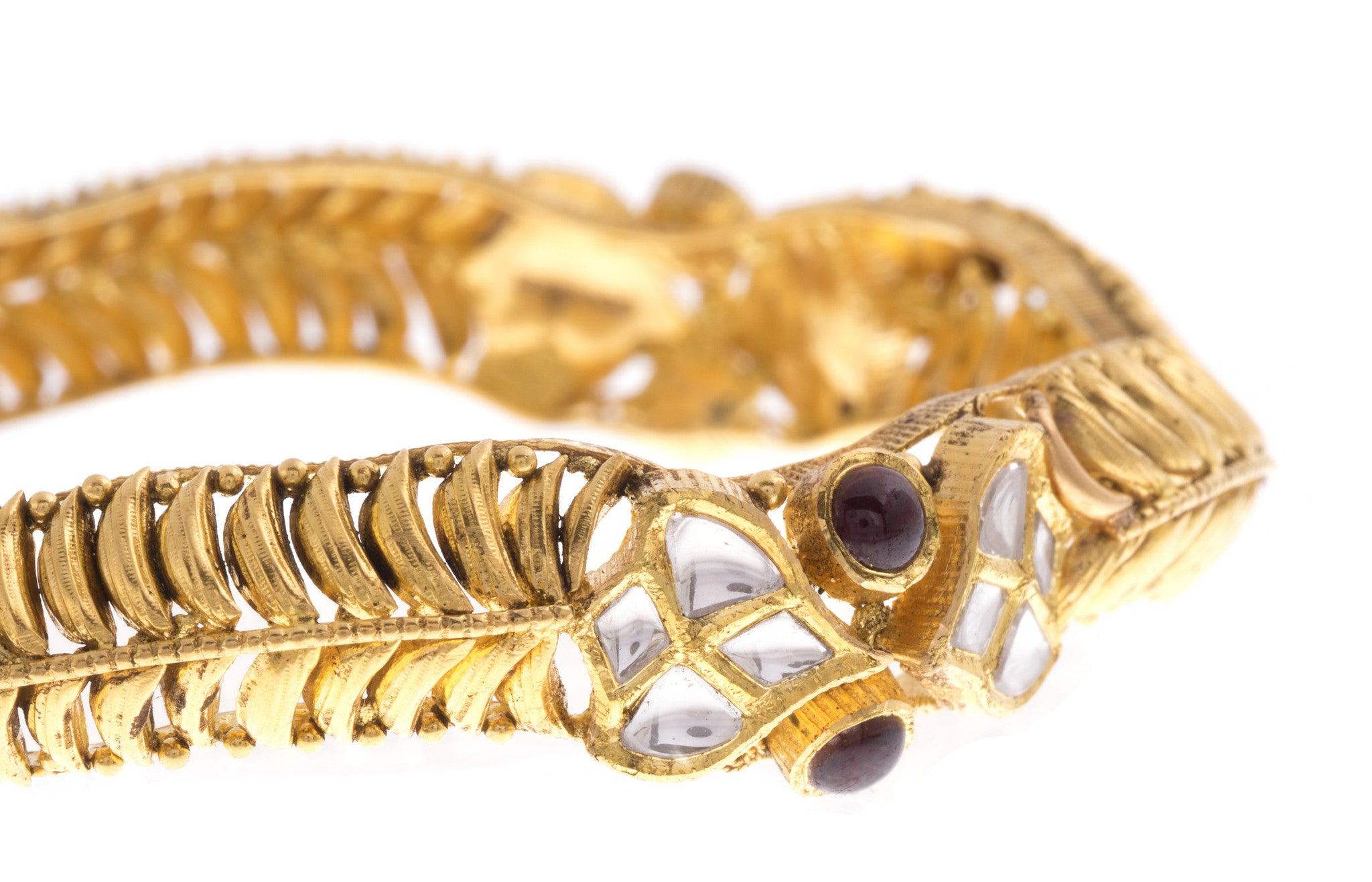 22ct Yellow Gold Antiquated Look Bangle with Synthetic Stones - Antique Gold Bangle Charm - Image 7