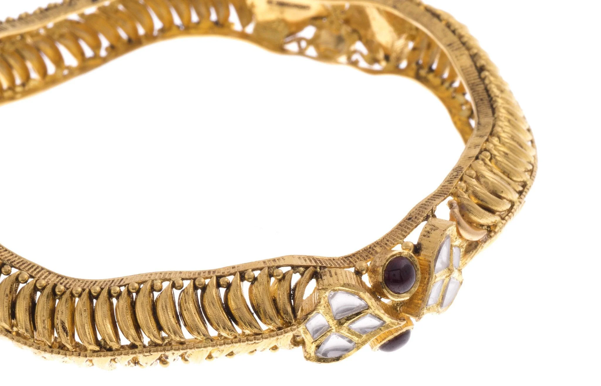 22ct Yellow Gold Antiquated Look Bangle with Synthetic Stones - Antique Gold Bangle Charm - Image 8