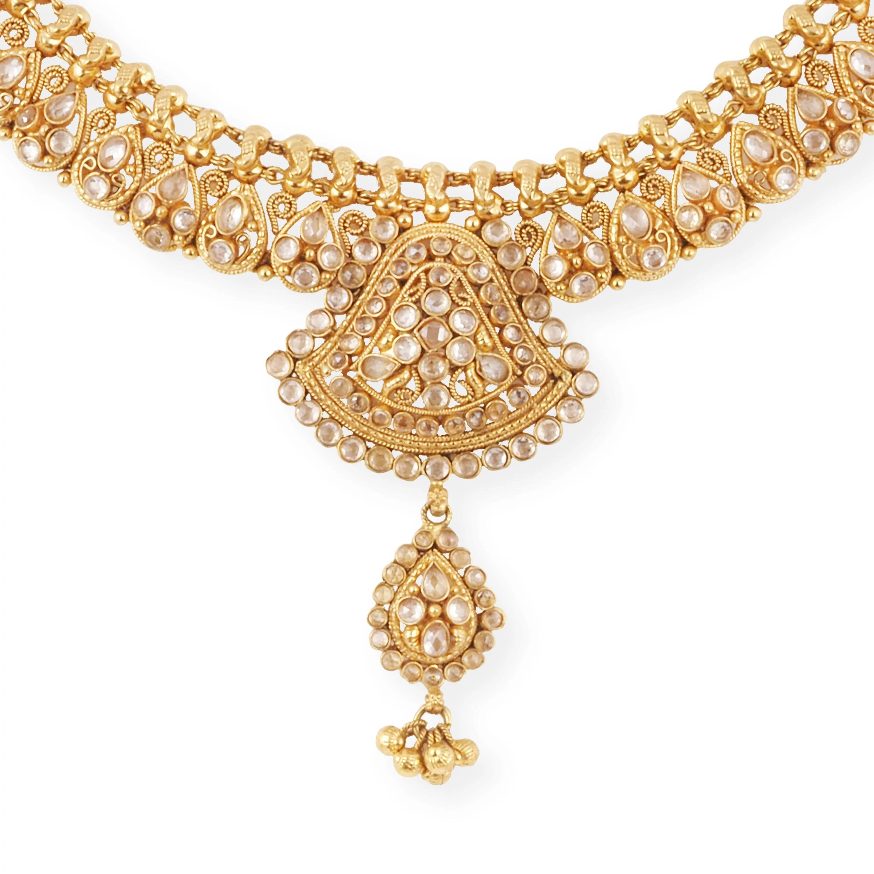 Antique Design 22ct Gold Necklace and Earrings Set with Cubic Zirconia - Image 4