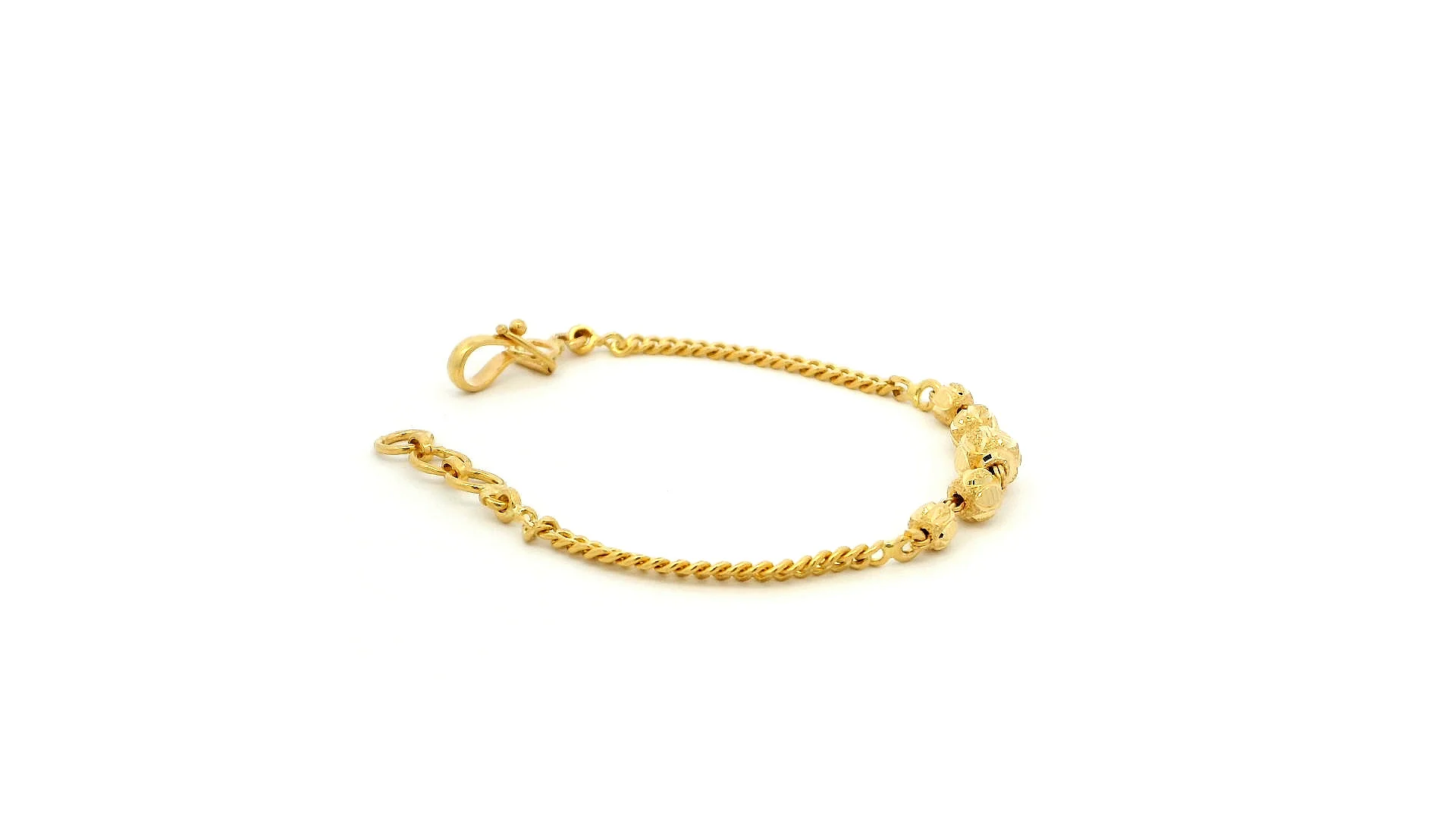 22ct Yellow Gold Children's Bracelet with Diamond-Cut Beads & 'U' Hook Clasp – Perfect Gift for Kids - Image 3