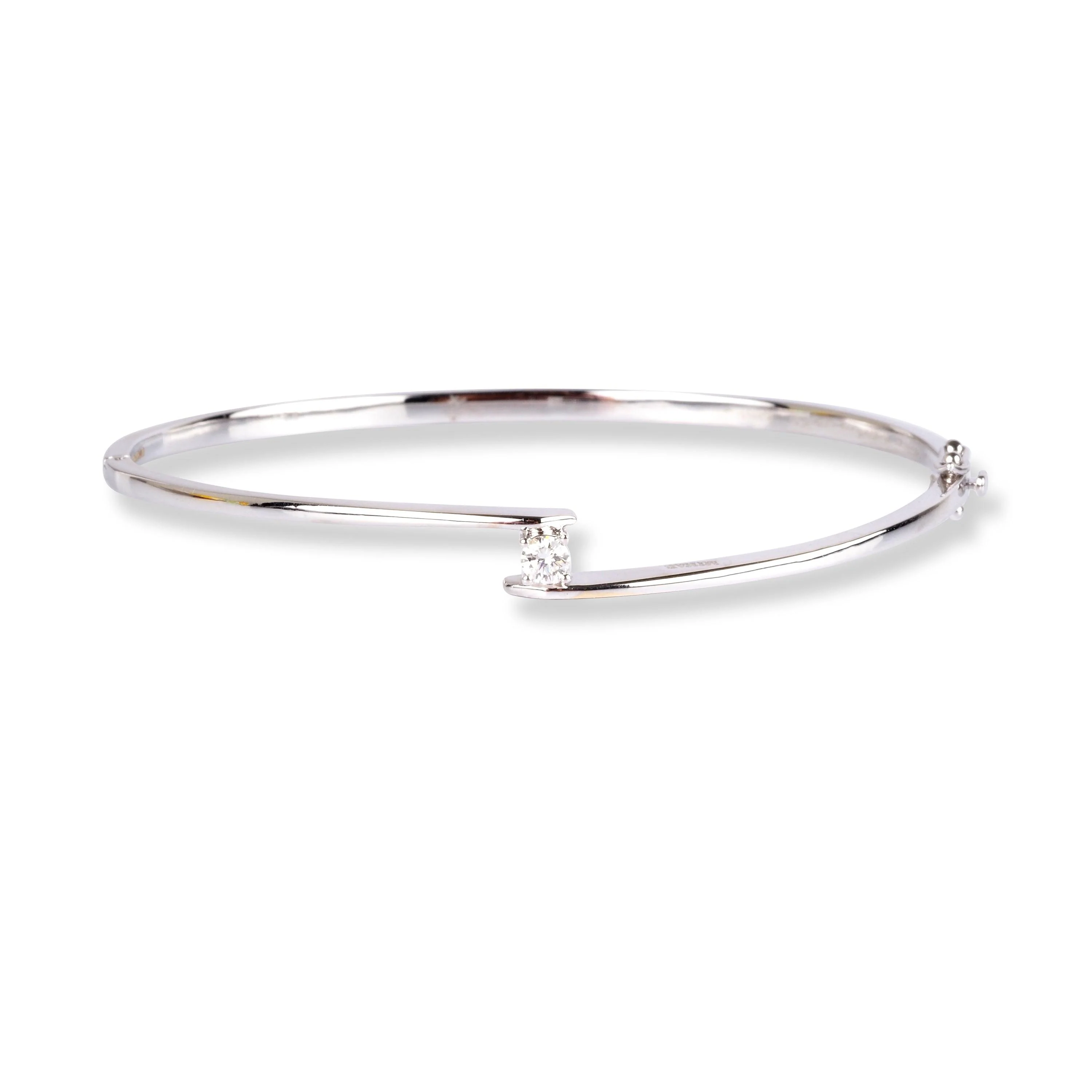 18ct White Gold Solitaire Bangle - Elevate Your Style with Diamond