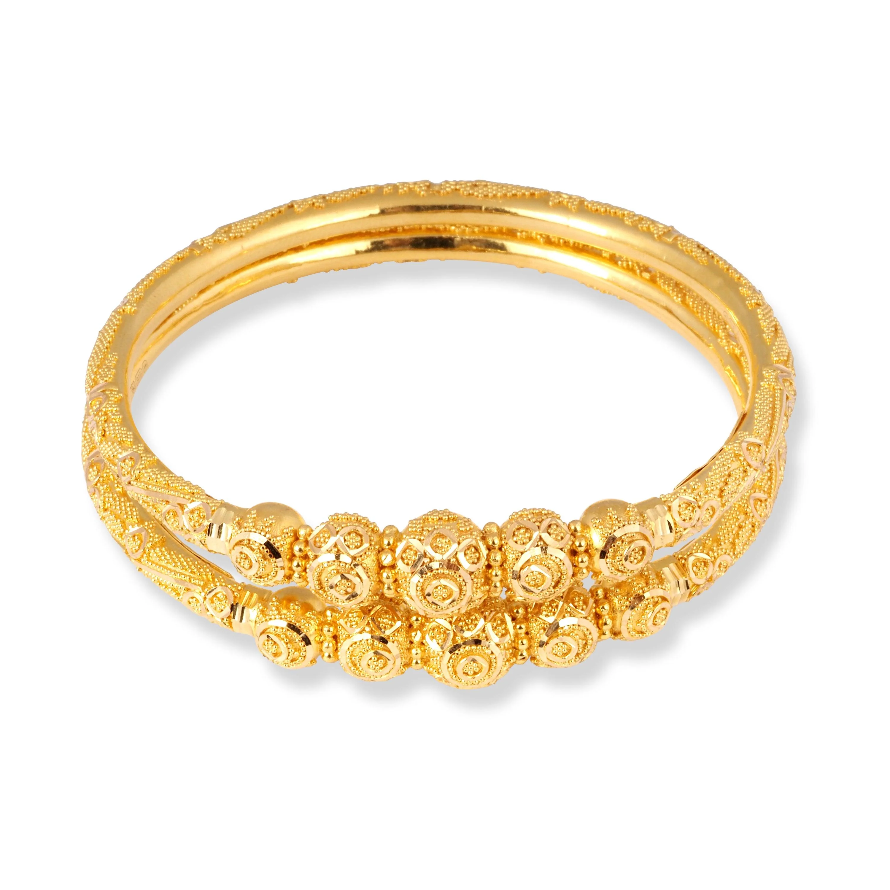 22ct Set of Two Hollow Tube Bangles with Filigree Work Design - Lightweight and Stylish Bangles - Image 4