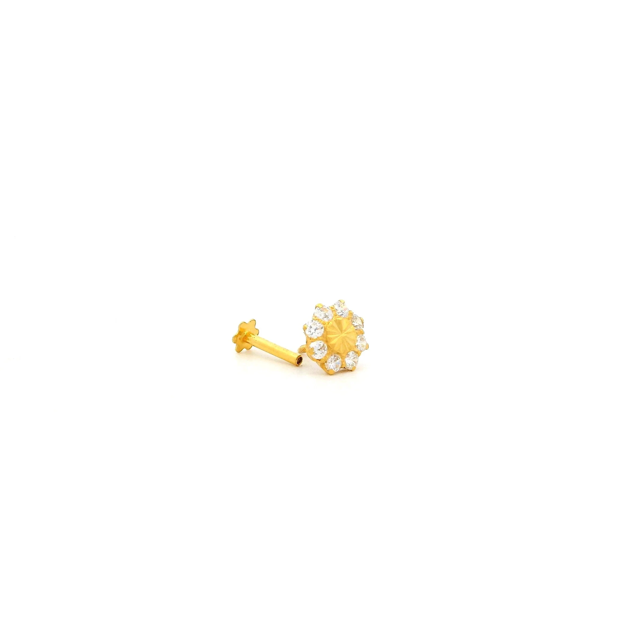 Elegant 18ct Gold Cubic Zirconia Nose Stud – Sunburst Design - Image 3