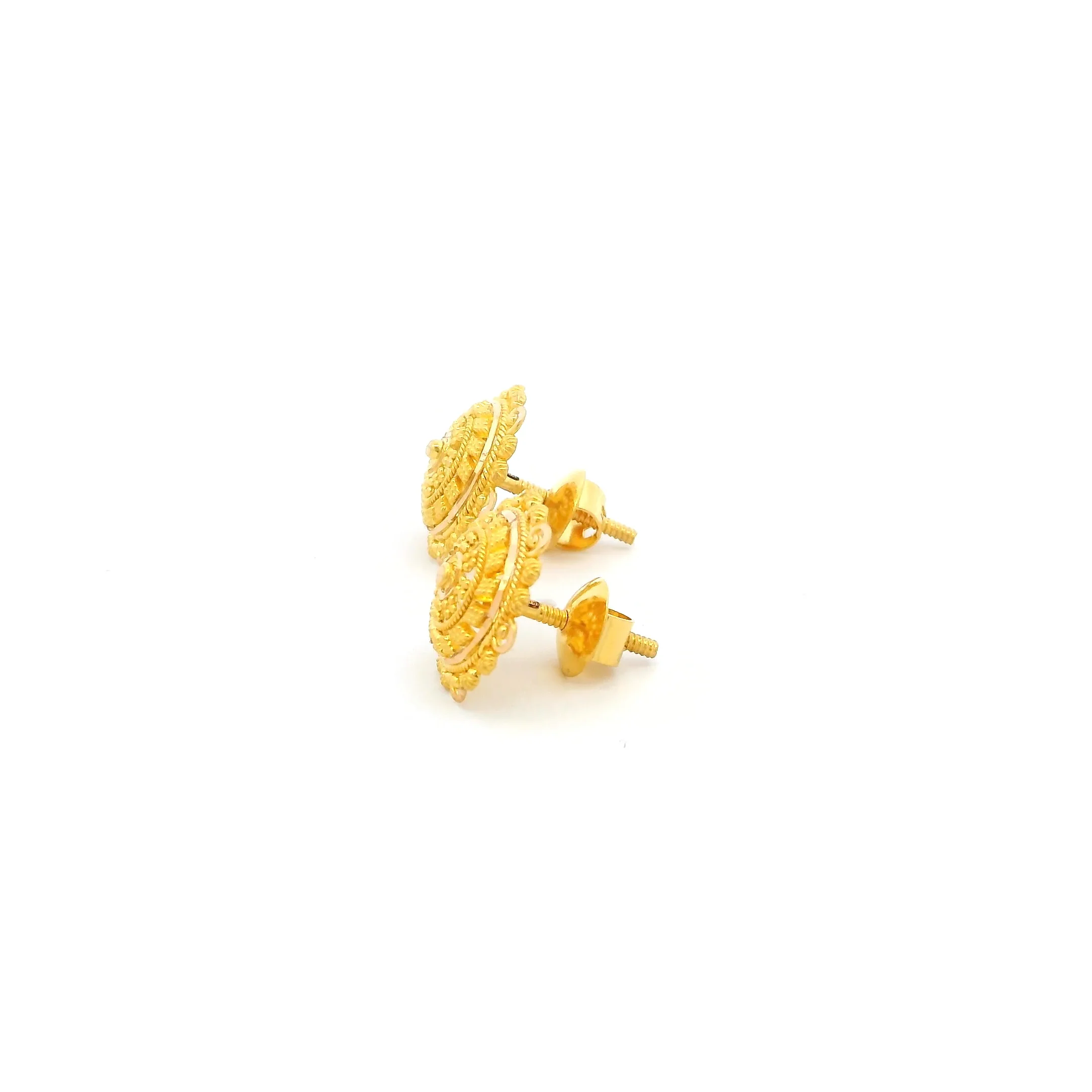 Elegant 22ct Yellow Gold Screw Back Ear Studs with Intricate Filigree Design - Image 2