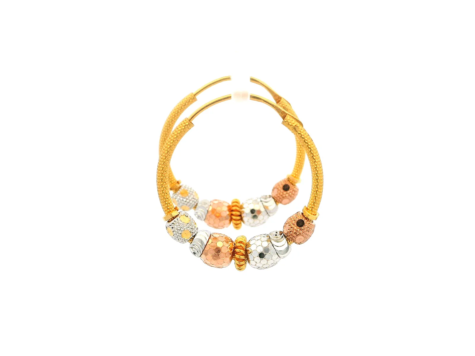 22ct Gold Hoop Earrings | Rose Gold & Rhodium Plated Beads | Elegant Jewellery - Image 3