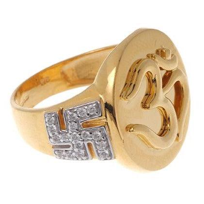 18ct Gold / 22ct Gold Cubic Zirconia Gents Ring with Om and Saathiya Symbols GR15126 - Image 5