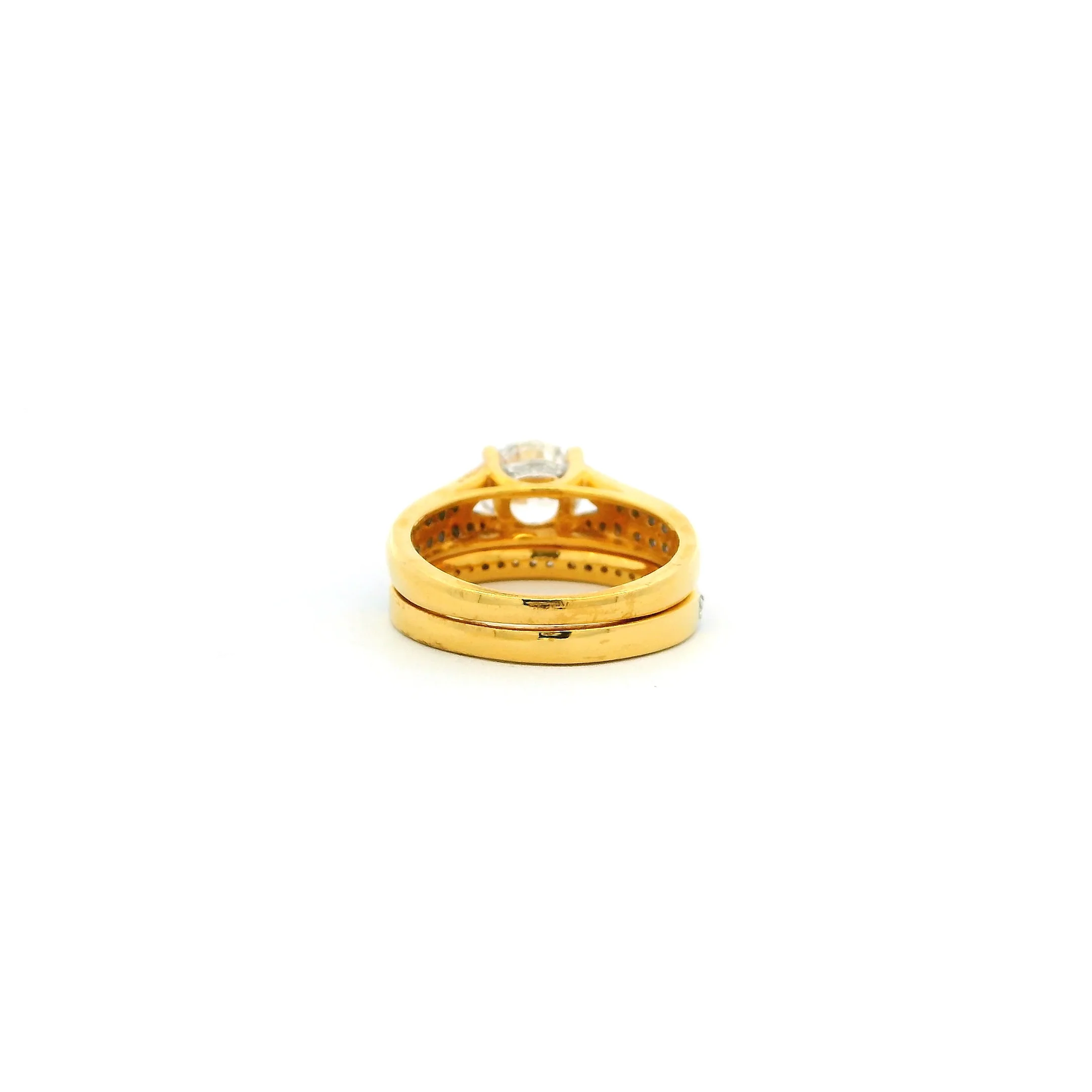 Hidden Halo Cubic Zicornia Engagement Ring and Wedding Band in 22ct Gold | Size J - Image 3