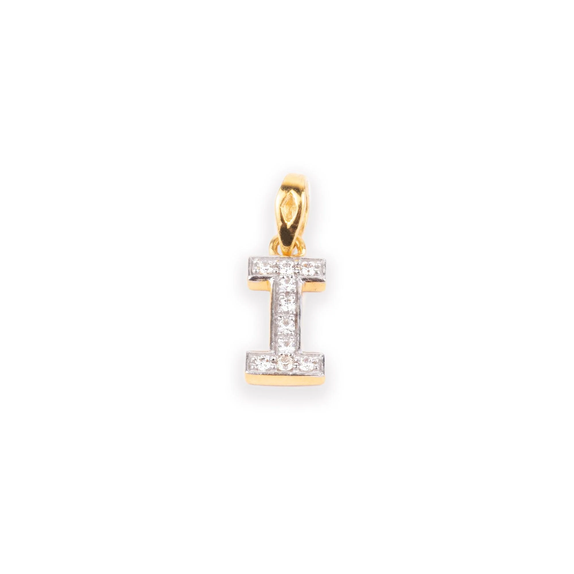 'I' 22ct Gold Swarovski Zirconia Initial Pendant P-7043-I