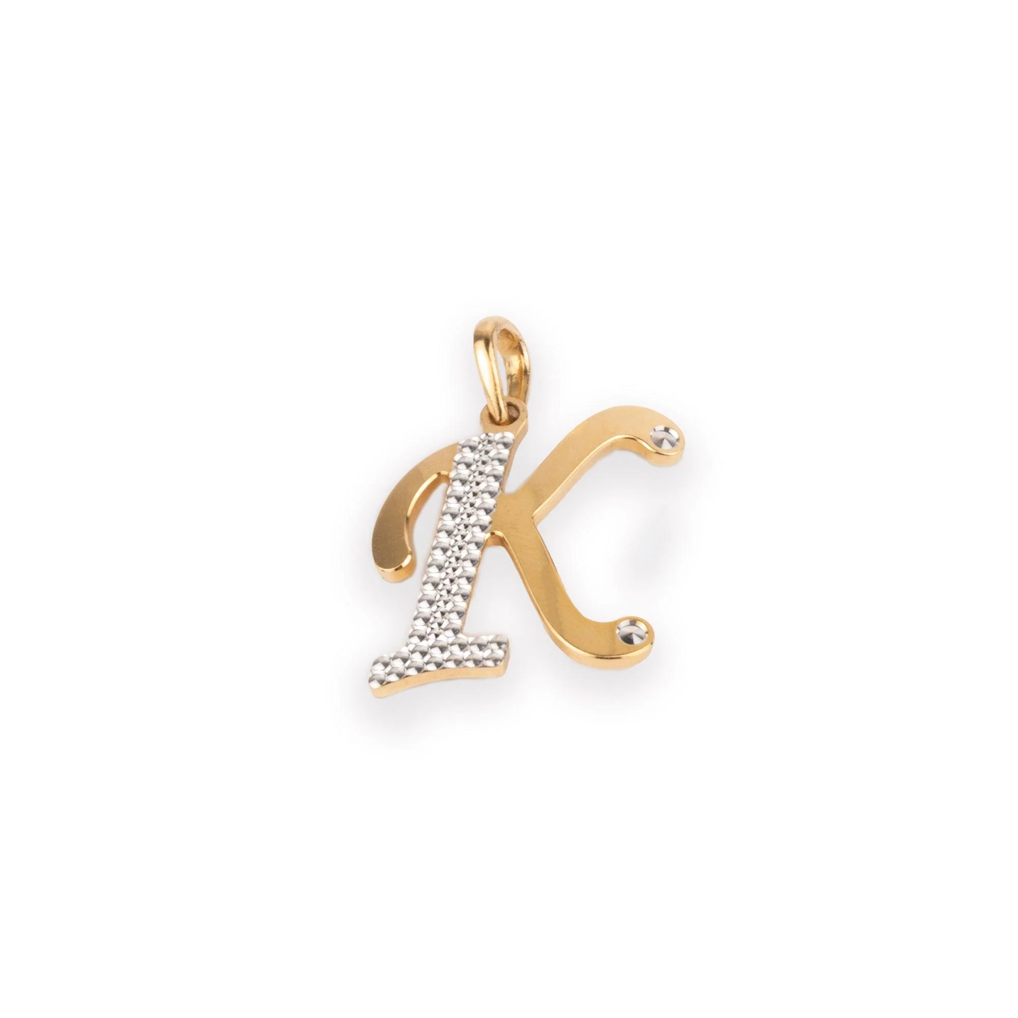 'K' 22ct Gold Initial Pendant with Rhodium Design P-7040R-K