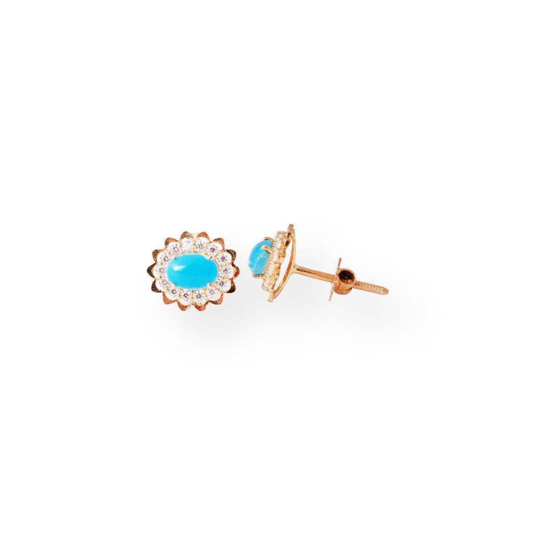 Luxury 22ct Gold Floral Design Pendant and Earrings Suite with Turquoise and Cubic Zirconia - Image 5