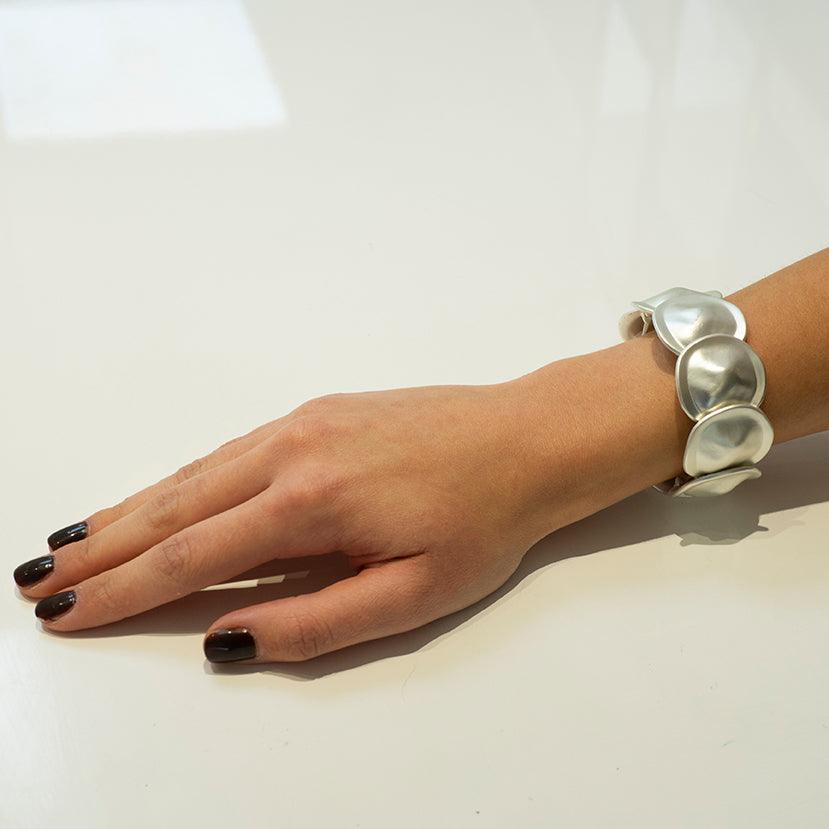 Matte Silver Plated Disc Fashion Bangle - Image 3