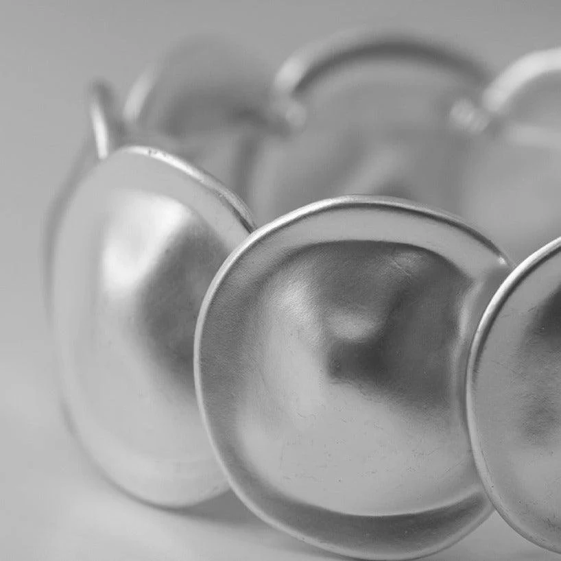 Matte Silver Plated Disc Fashion Bangle - Image 4