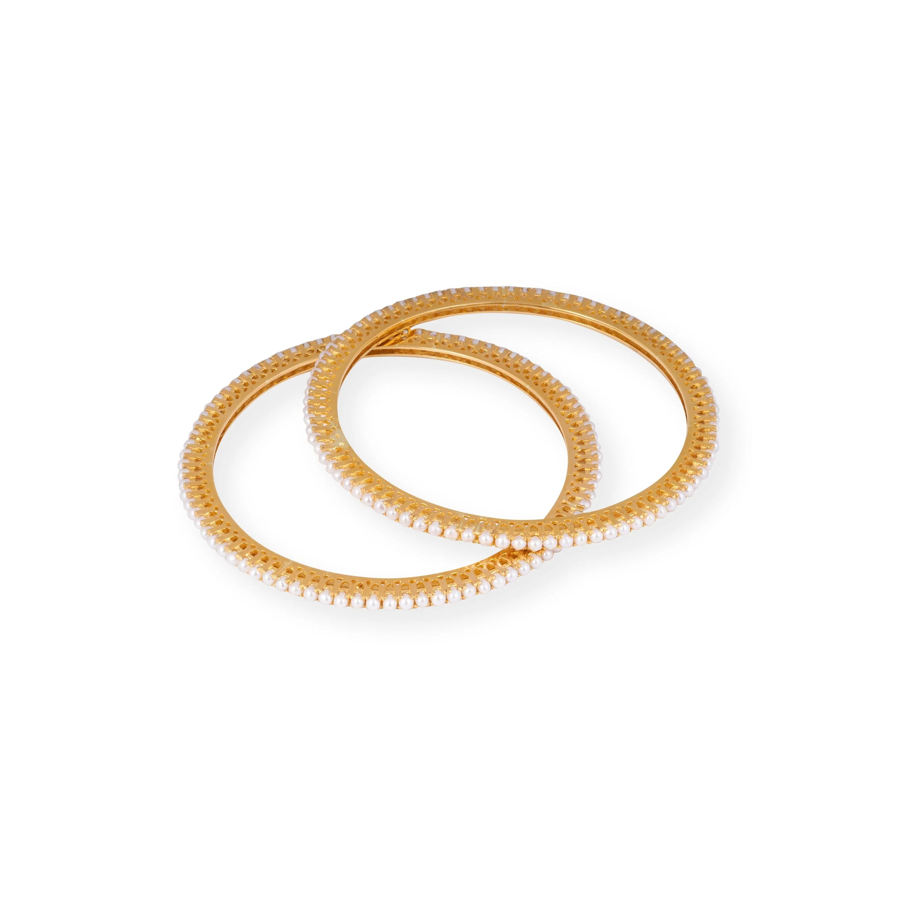 Pair of 22ct Gold Bangles with Grain Set Cultured Pearls - Radiant Gold Bangles with Pearls - Image 2