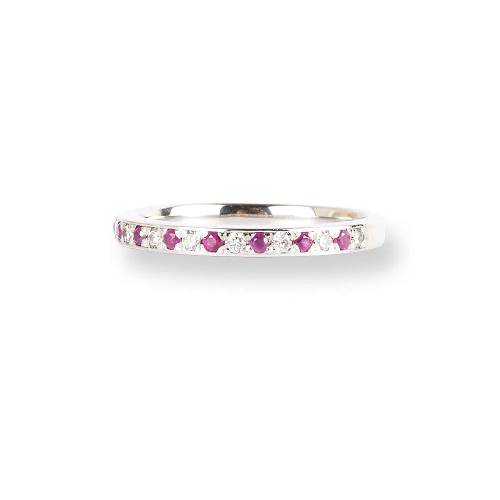 Platinum Diamond & Ruby Half-Eternity Band LR-6669 - Image 4
