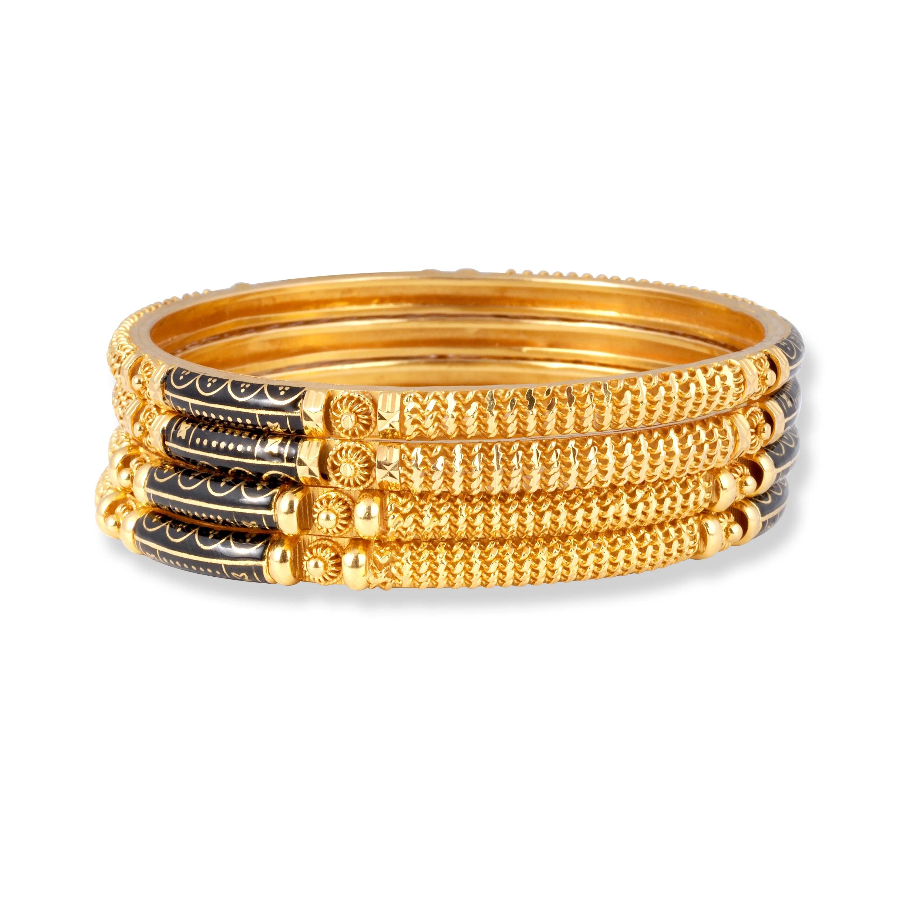 Set of Four 22ct Gold Bangles with Black Rhodium Plating - Modern Black Rhodium Bangles - Image 4