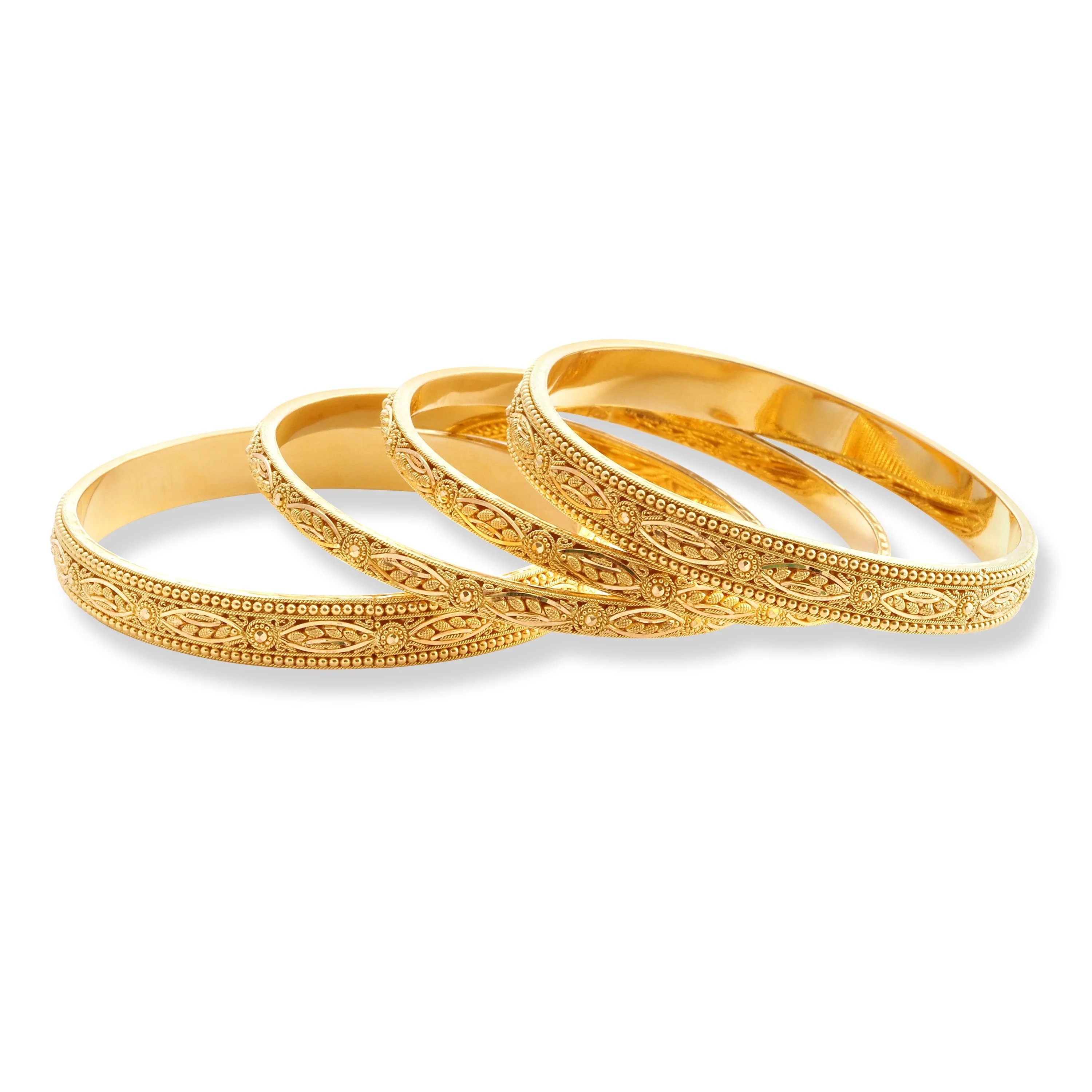 Set of Four 22ct Gold Bangles with Flower Design and Filigree Work - Elegant 22ct Gold Bangles - Image 2