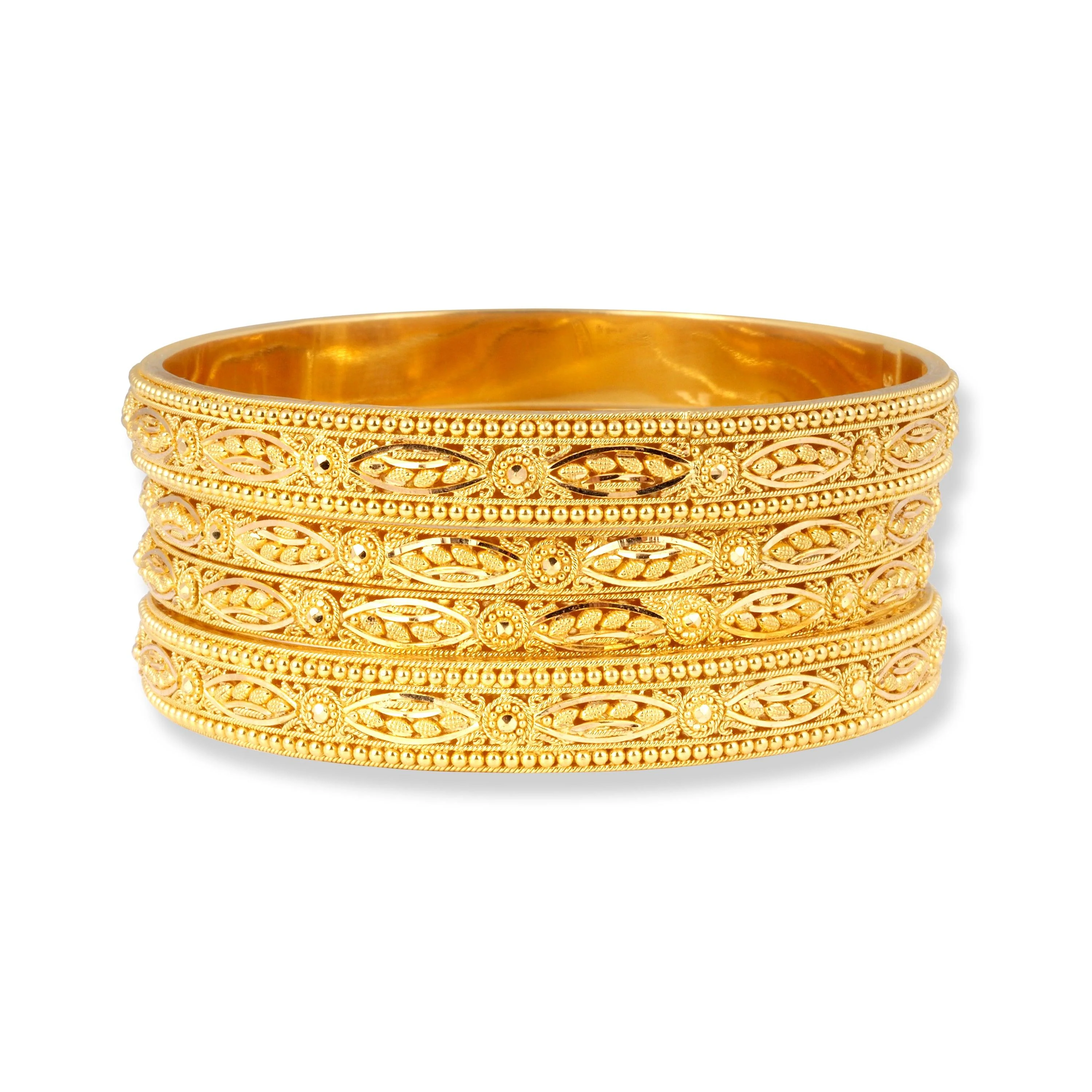 Set of Four 22ct Gold Bangles with Flower Design and Filigree Work - Elegant 22ct Gold Bangles - Image 7