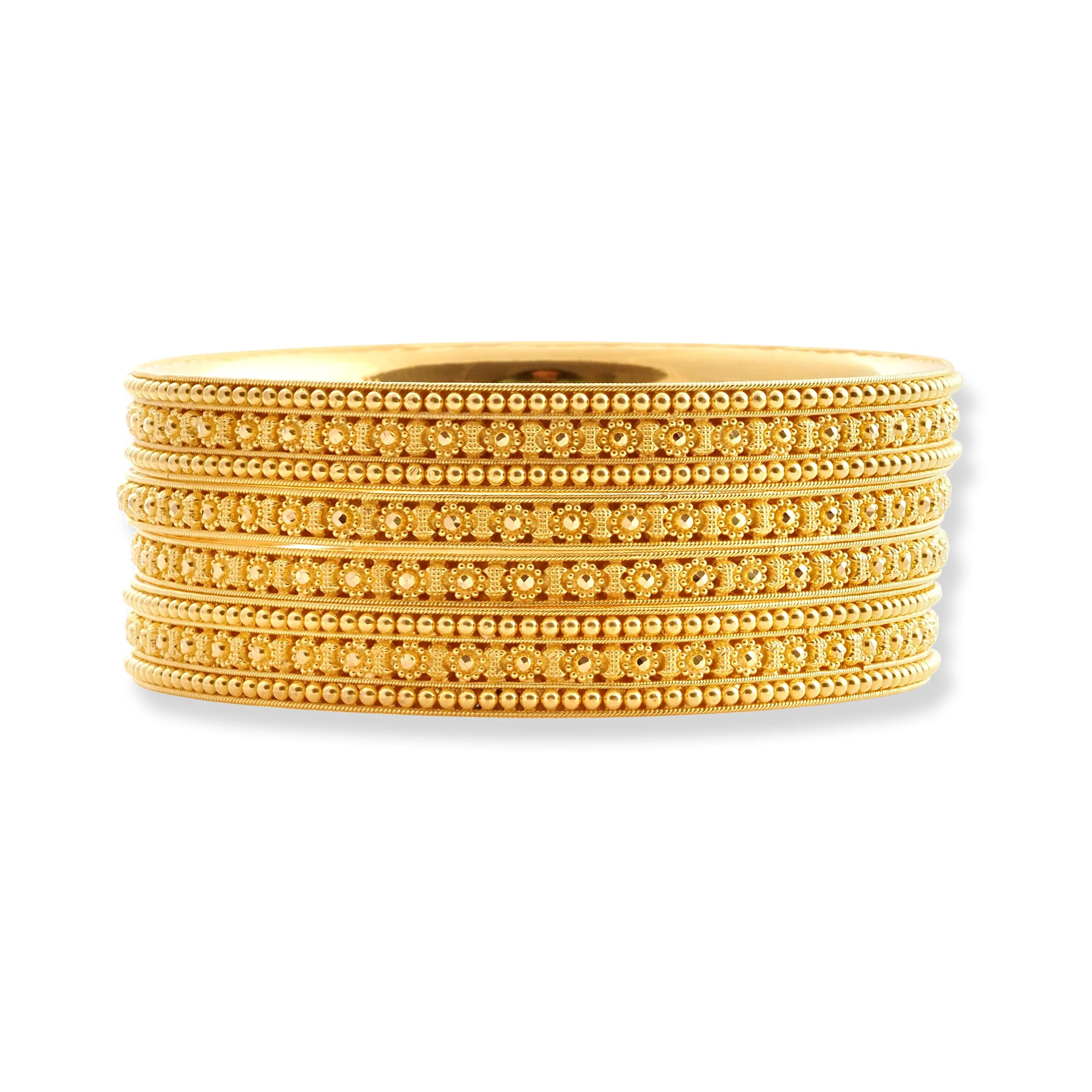 Set of Four 22ct Gold Bangles with Flower and Bead Design and Filigree Work - Stunning Gold Bangle Collection