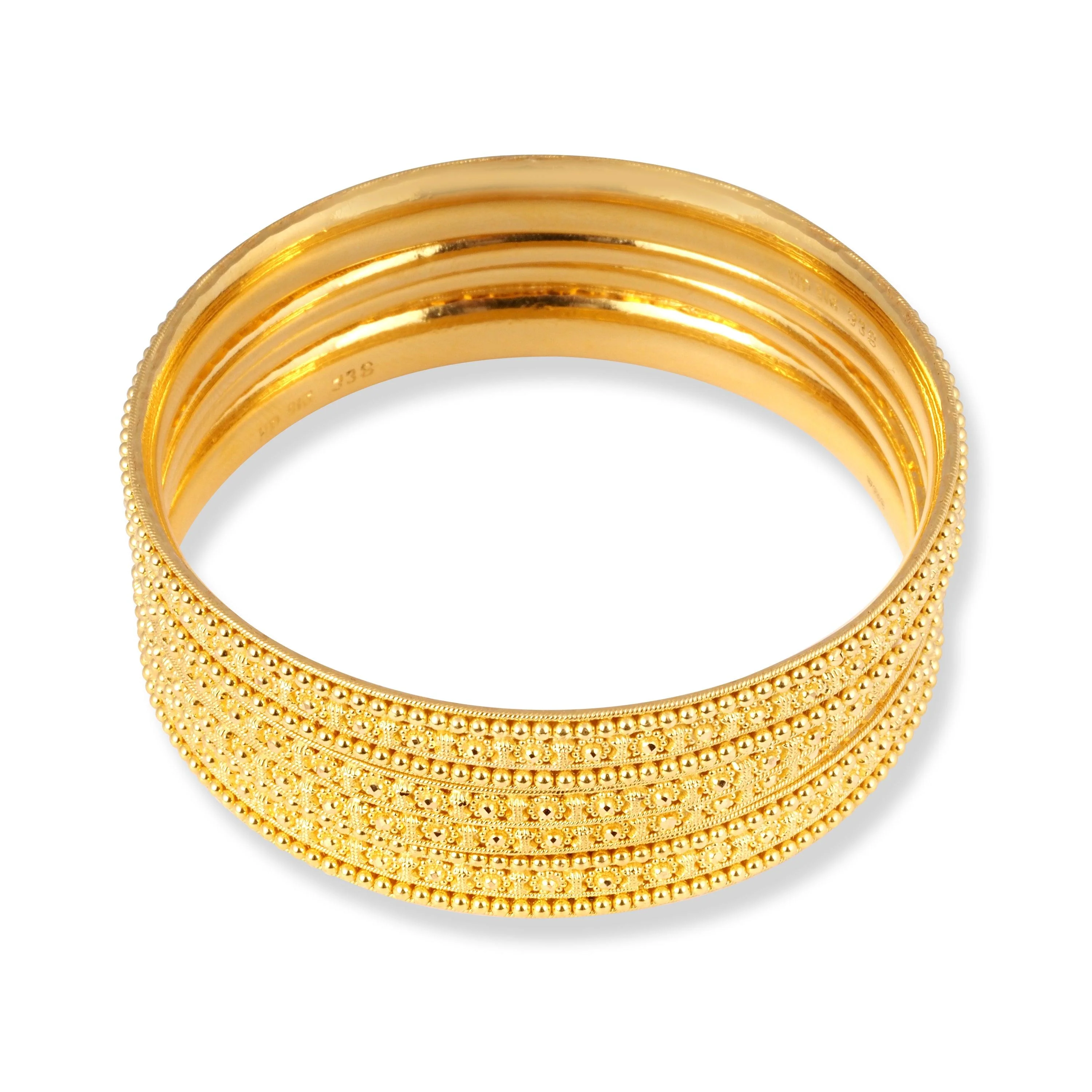 Set of Four 22ct Gold Bangles with Flower and Bead Design and Filigree Work - Stunning Gold Bangle Collection - Image 2