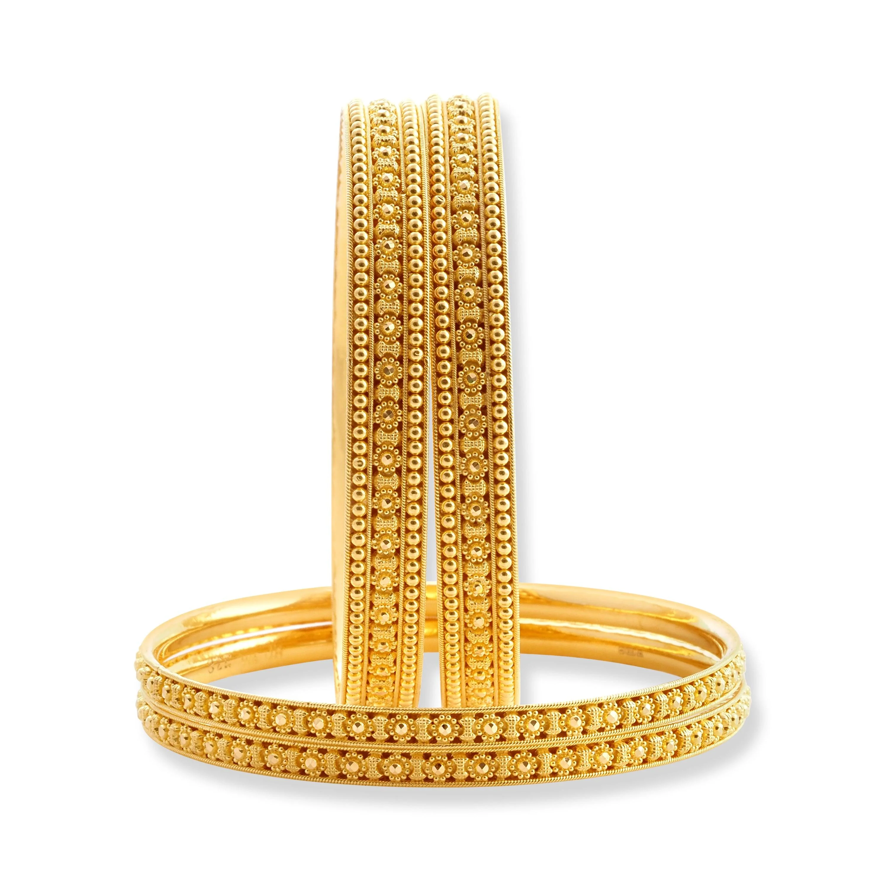 Set of Four 22ct Gold Bangles with Flower and Bead Design and Filigree Work - Stunning Gold Bangle Collection - Image 5